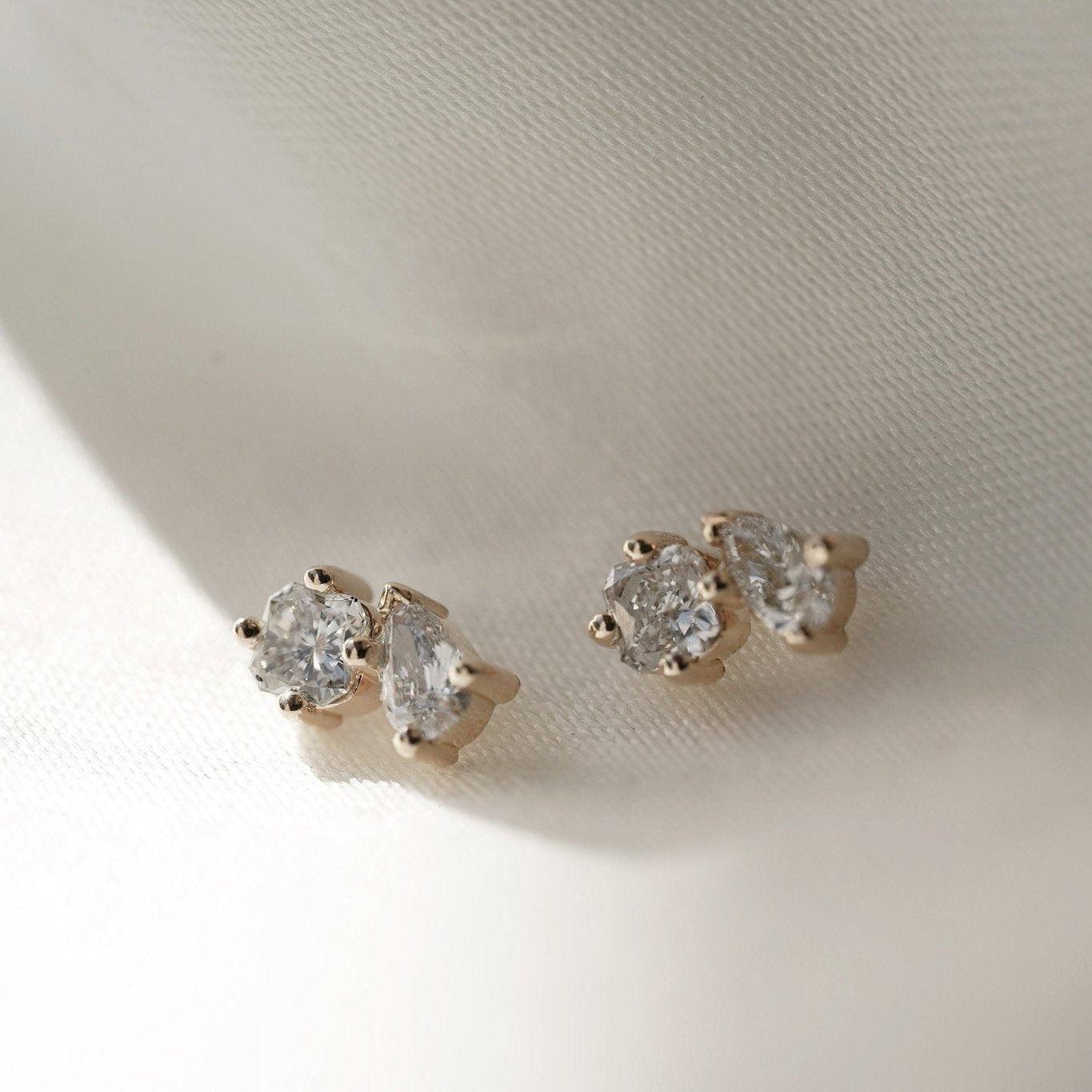Earrings-Angelica Diamond Earrings combine pear and radiant cuts. Made to order in Australia with 2-4 weeks lead time. Ethically sourced diamonds and gemstones, crafted in recycled and refined gold. Part of the Angelica Collection.-ELIISE MAAR JEWELLERY