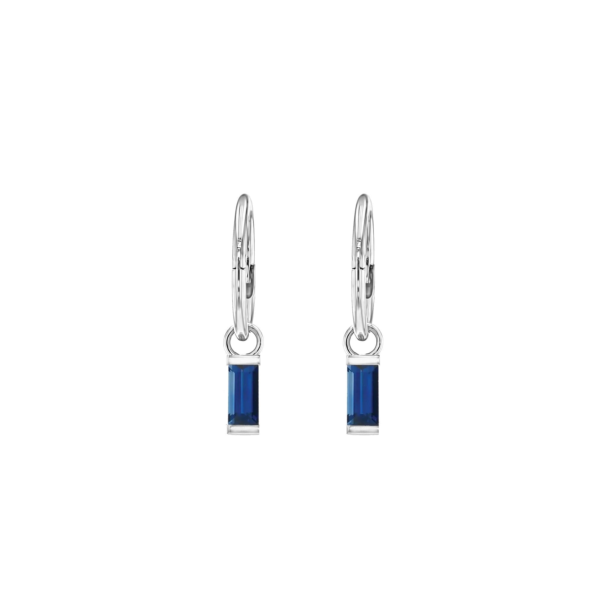 Earrings-Made to order in Australia with ethically sourced sapphires and recycled gold. Lead time 2-4 weeks. Classic baguette sapphire sleeper earrings.-ELIISE MAAR JEWELLERY