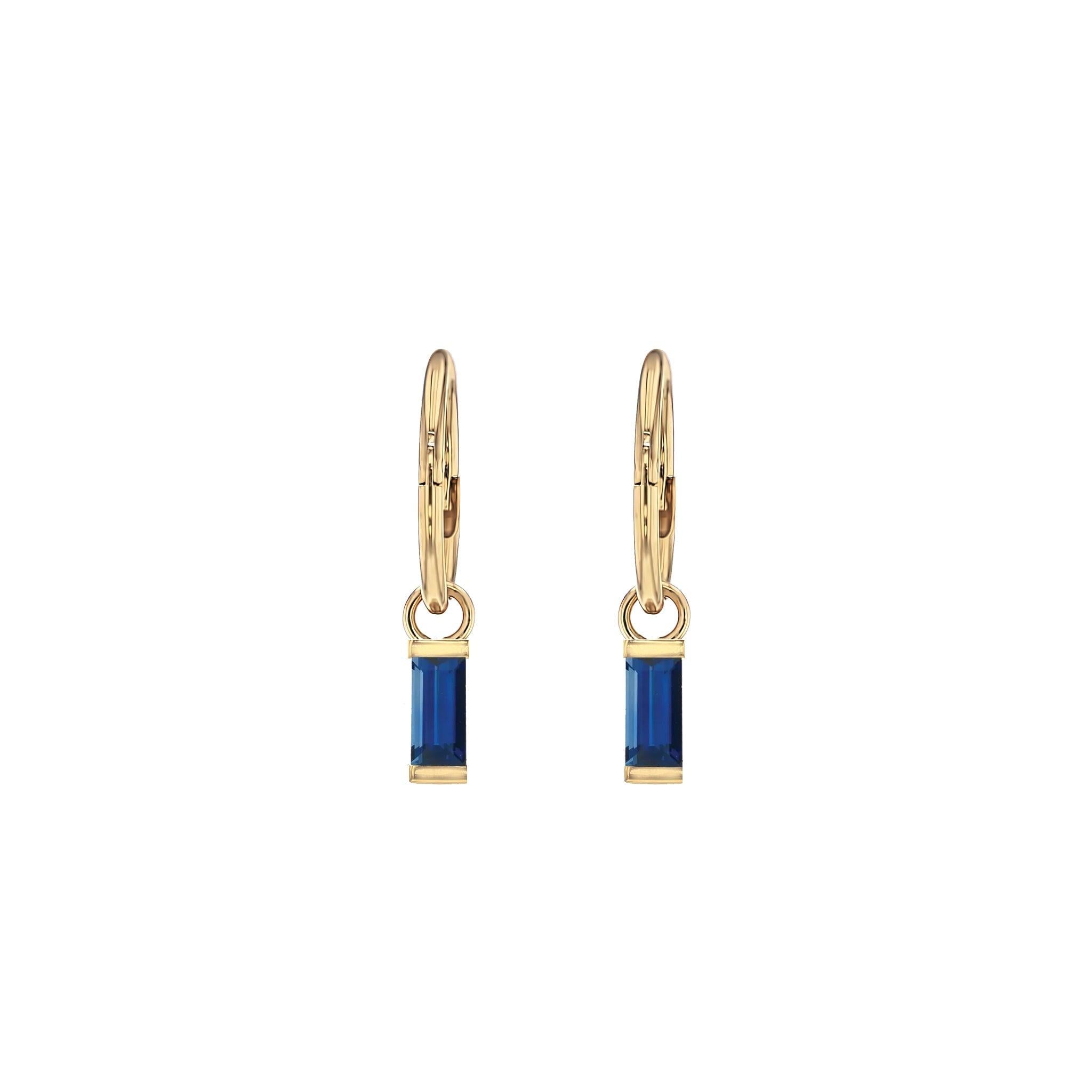 Earrings-Made to order in Australia with ethically sourced sapphires and recycled gold. Lead time 2-4 weeks. Classic baguette sapphire sleeper earrings.-ELIISE MAAR JEWELLERY