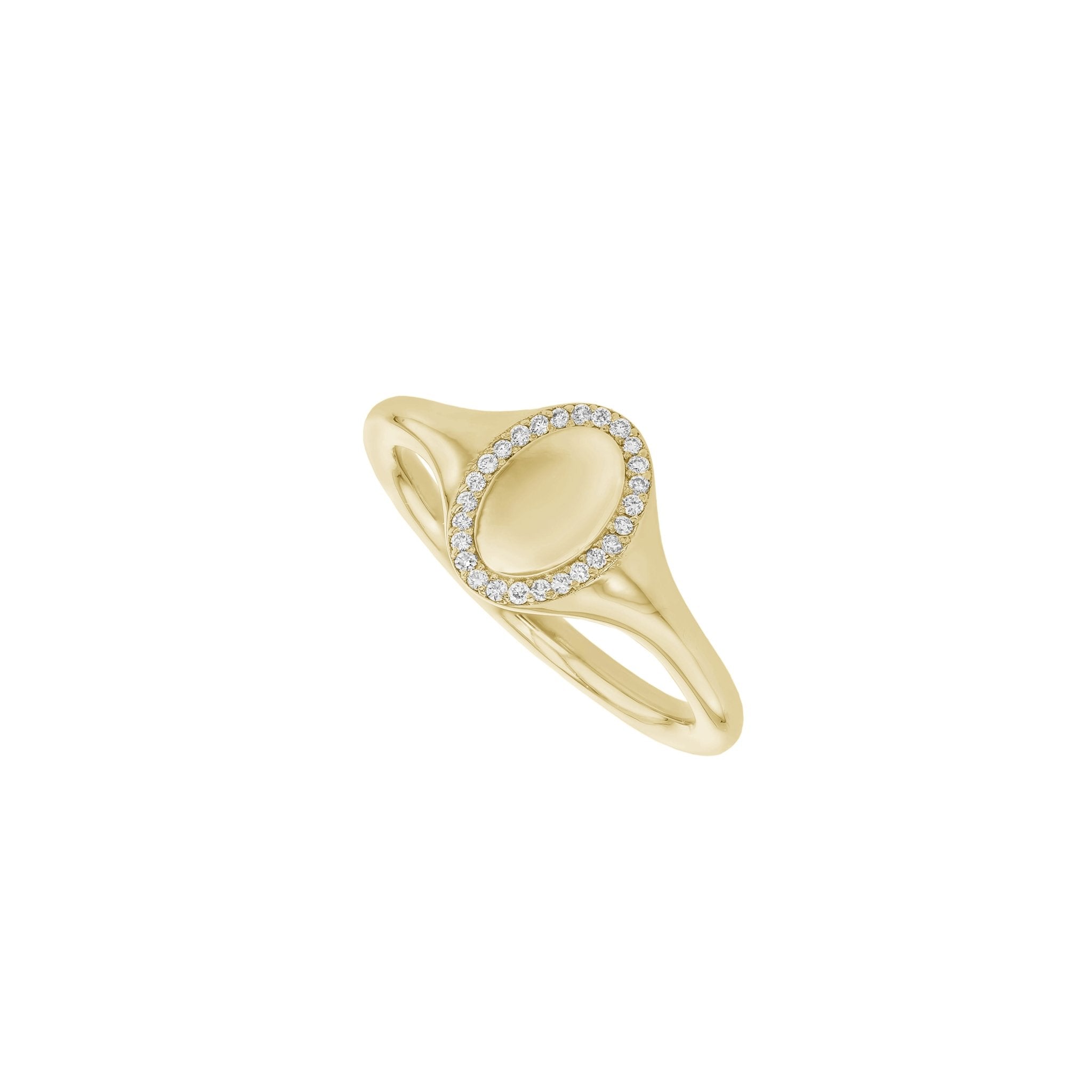 Rings-An elevated take on a classic signet ring. With an antique inspired shape this timeless ring is embellished with a delicate halo of small diamonds around the oval face of the ring.-ELIISE MAAR JEWELLERY