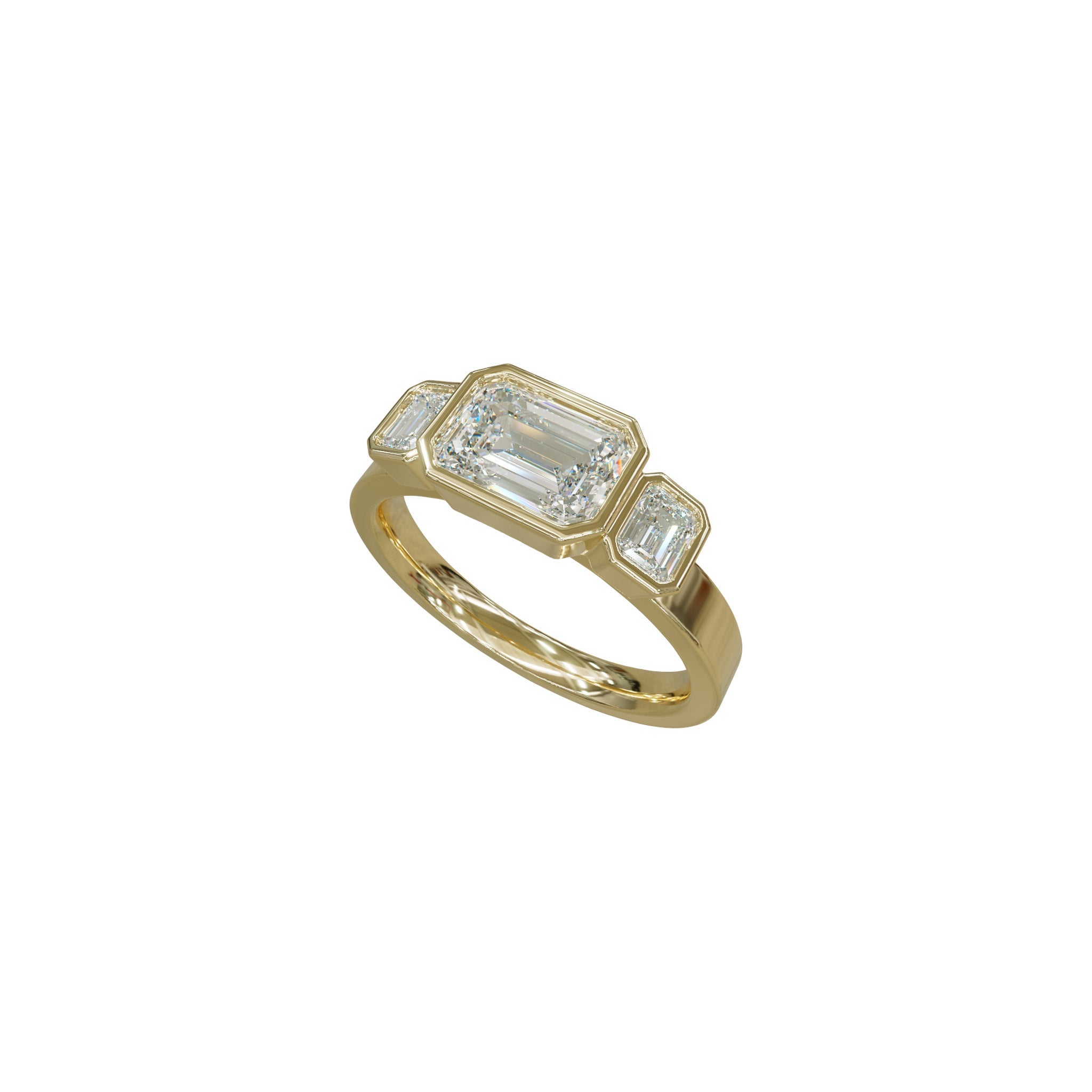 Rings-In the realm of timeless romance, the HERR Diamond Trilogy Ring stands as a beacon of enduring love and shared destiny. Featuring an east-west emerald-cut centre stone, flanked by two complementary emerald-cut diamonds. Cradled in a bezel setting that accentuates their brilliance, the trilogy symbolizes the cherished past, vibrant present, and boundless future of a couple's journey together. As part of the esteemed Le Courage collection, the HERR Diamond Trilogy Ring celebrates the courage inherent in
