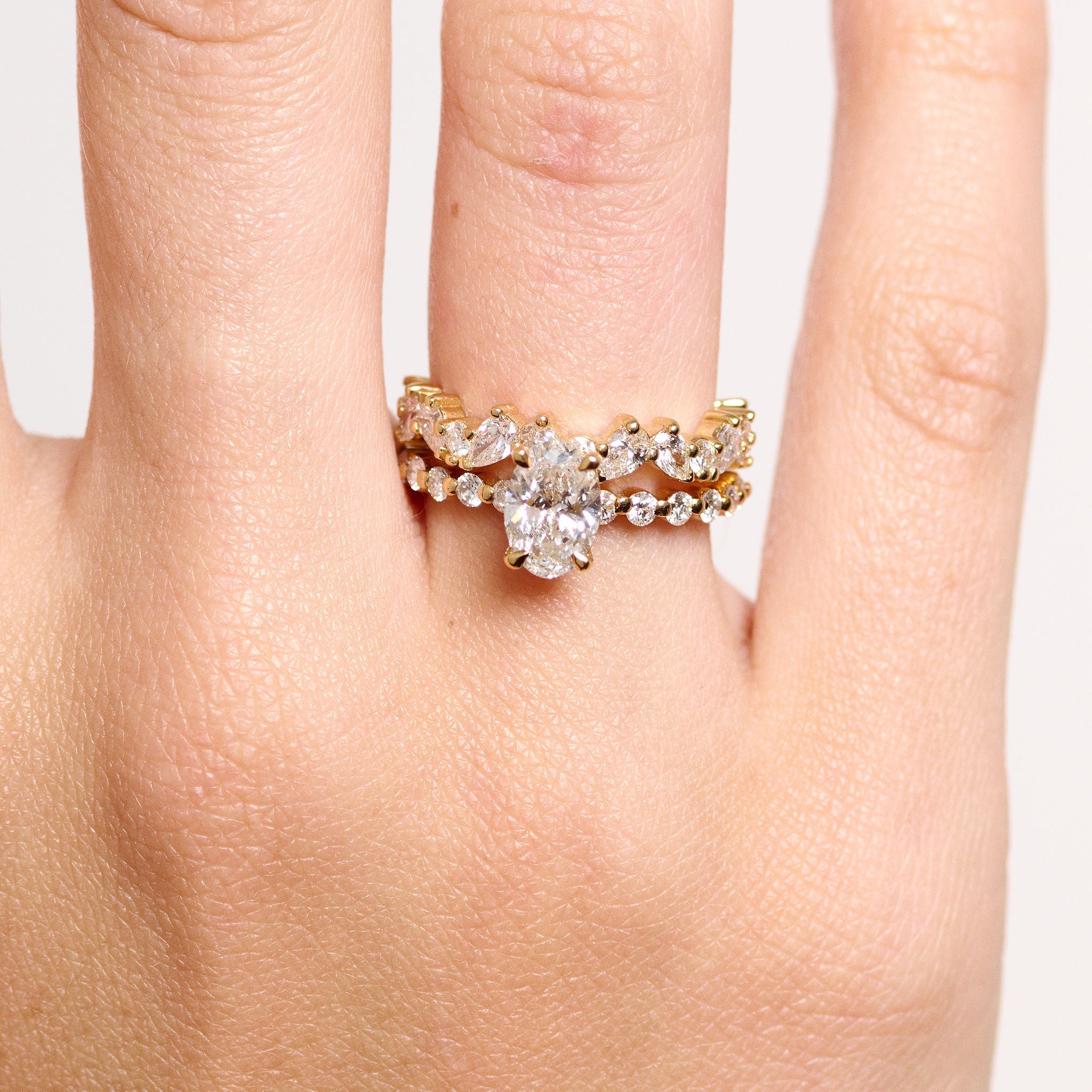 Rings-Exemplify the beauty of the oval cut diamond with the beautiful round brilliant cut diamonds set into the band of this ring. A truly stunning ring to love for a lifetime. Pair with the Petite Josephine or Josephine Luxe for a matching wedding set.-ELIISE MAAR JEWELLERY