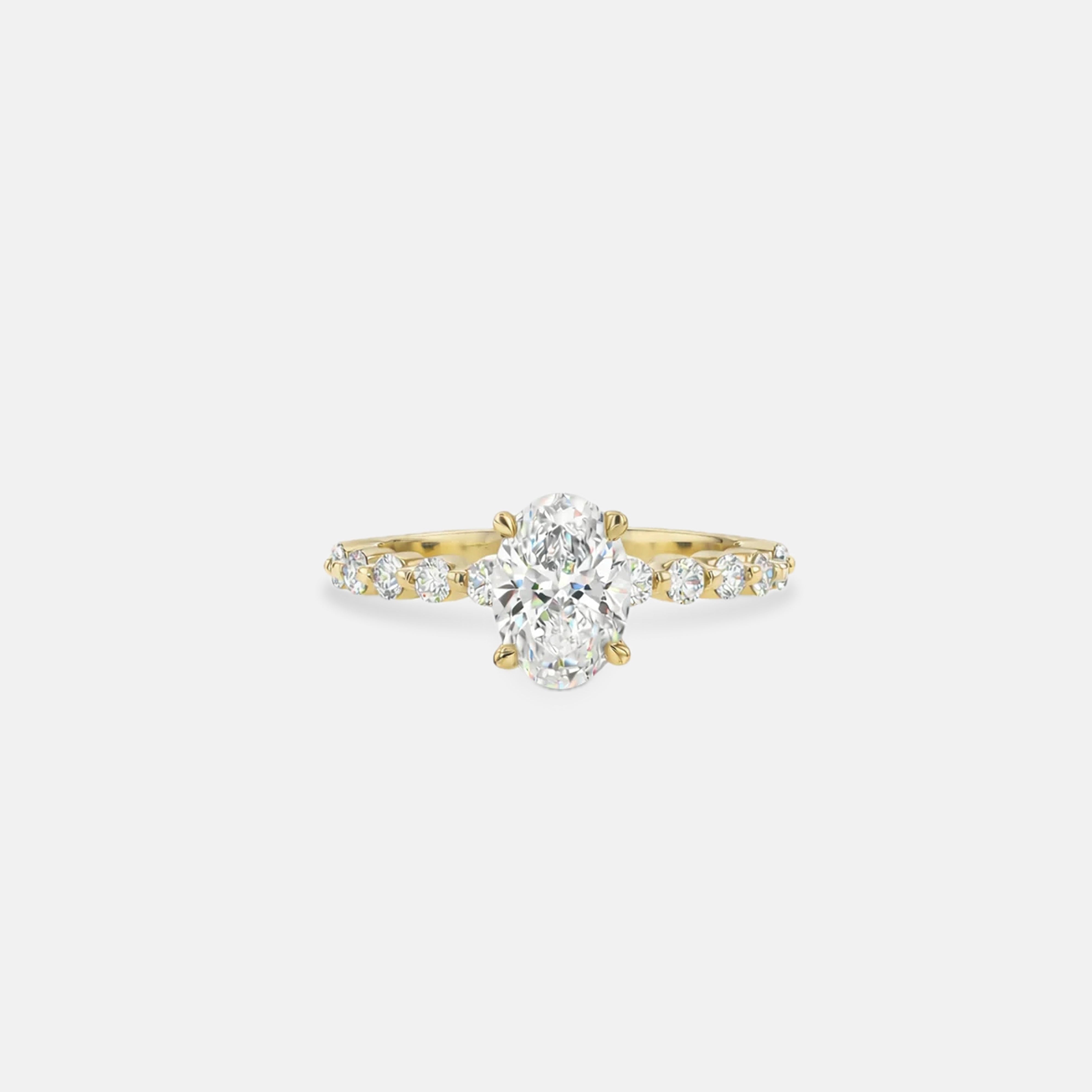 Rings-Exemplify the beauty of the oval cut diamond with the beautiful round brilliant cut diamonds set into the band of this ring. A truly stunning ring to love for a lifetime. Pair with the Petite Josephine or Josephine Luxe for a matching wedding set.-ELIISE MAAR JEWELLERY