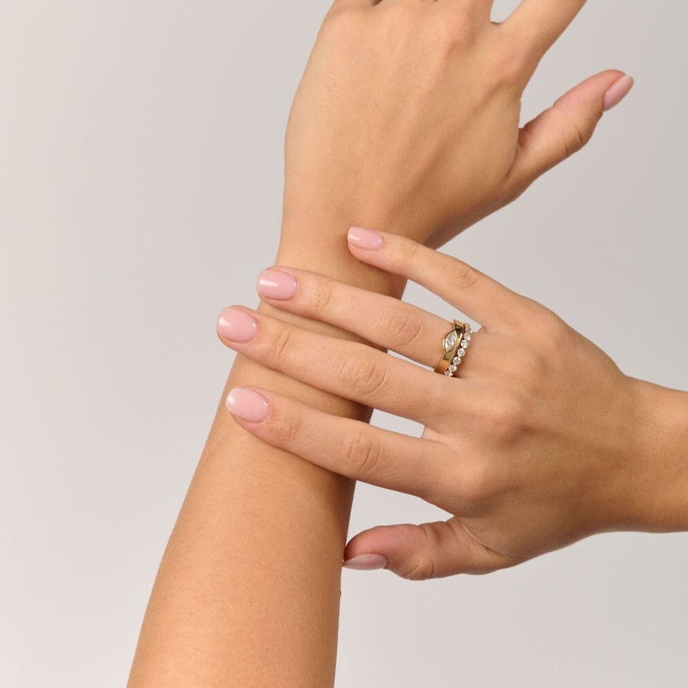 Rings-Part of the Goddess collection, the Iris is inspired by the Greek goddess of wisdom, Athena. Athena is a powerful force, also associated with craft and warfare. Wisdom is similarly associated with the eye in many cultures and religions, such as Hinduism and Buddhism as well as having connotations of feminine energy and creativity from the left Eye of Horus for the ancient Egyptians. The marquise cut diamond symbolises this eye and the wisdom it represents.-ELIISE MAAR JEWELLERY