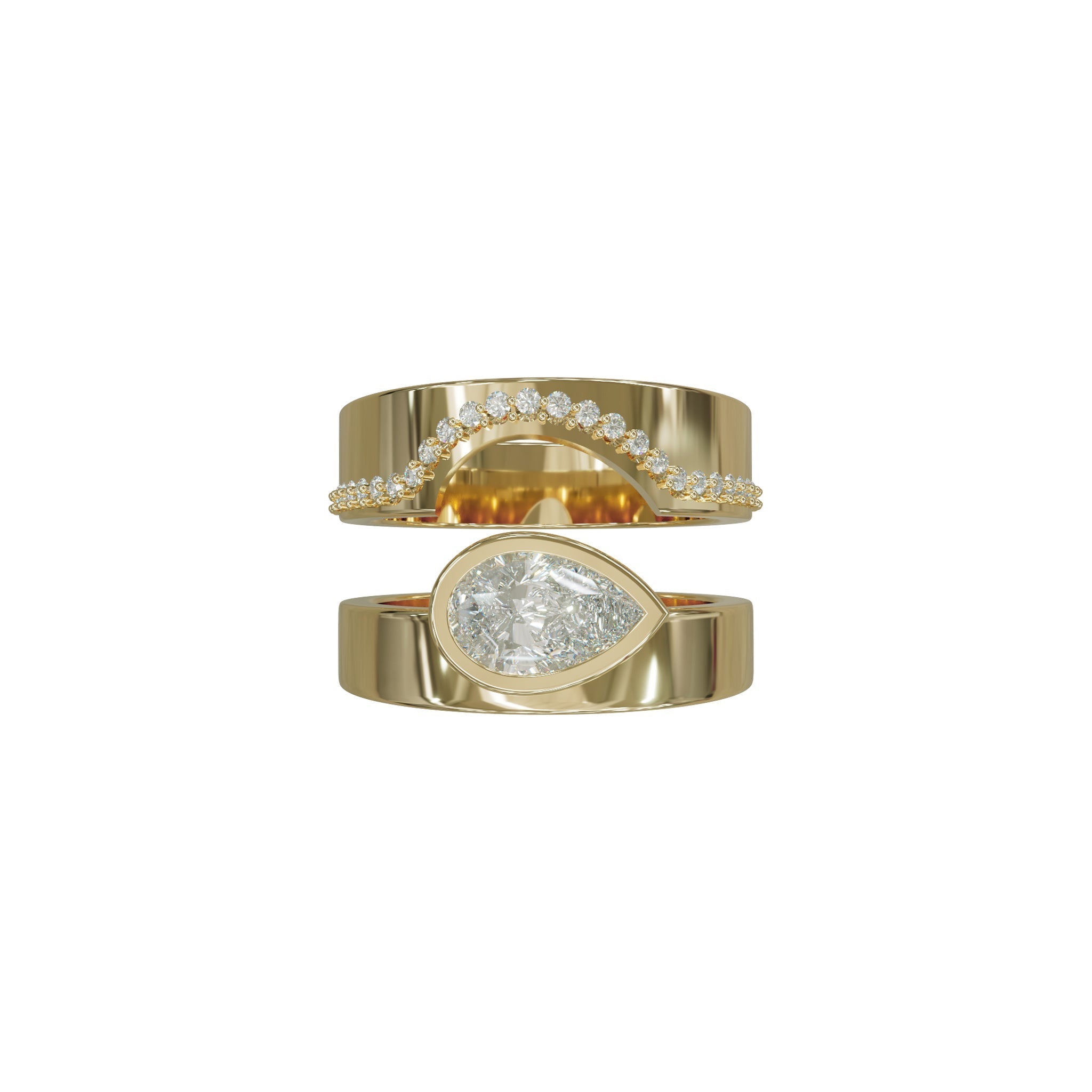 Rings-Kali Ring The Kali Ring draws inspiration from her namesake Hindu goddess of time, change, creation and power. Known as being a defender of innocence Kali is a force to be reckoned with. The striking pear cut stone set in the thick band represents the divine female power that Kali embodies. Kali Diamond Band In the grand tapestry of love, where every thread weaves a story of passion and devotion, the Kali Diamond Band emerges as a luminous testament to the courage that binds two souls. Consisting of 5