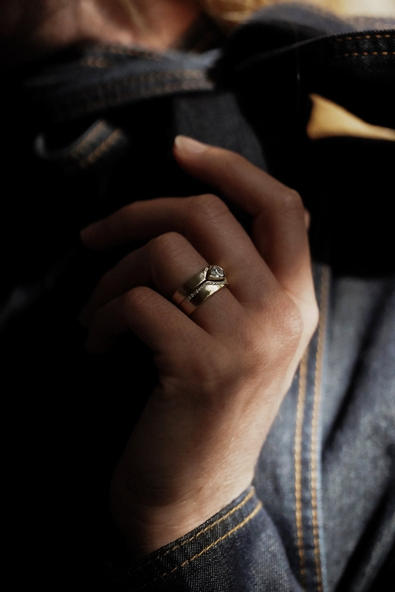 Rings-Kali Ring The Kali Ring draws inspiration from her namesake Hindu goddess of time, change, creation and power. Known as being a defender of innocence Kali is a force to be reckoned with. The striking pear cut stone set in the thick band represents the divine female power that Kali embodies. Kali Diamond Band In the grand tapestry of love, where every thread weaves a story of passion and devotion, the Kali Diamond Band emerges as a luminous testament to the courage that binds two souls. Consisting of 5