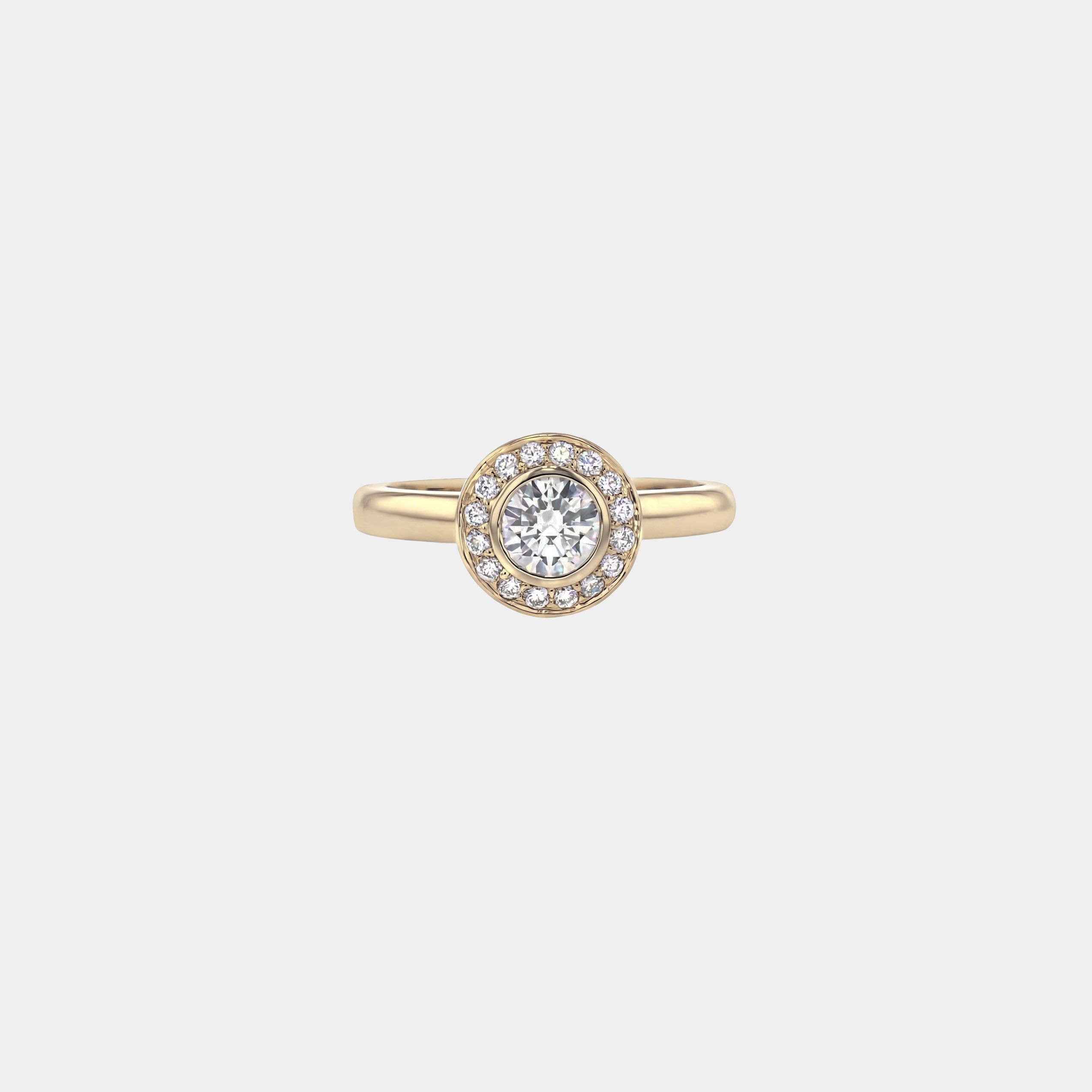 Rings-A classic bezel set round diamond engagement ring with halo.-ELIISE MAAR JEWELLERY