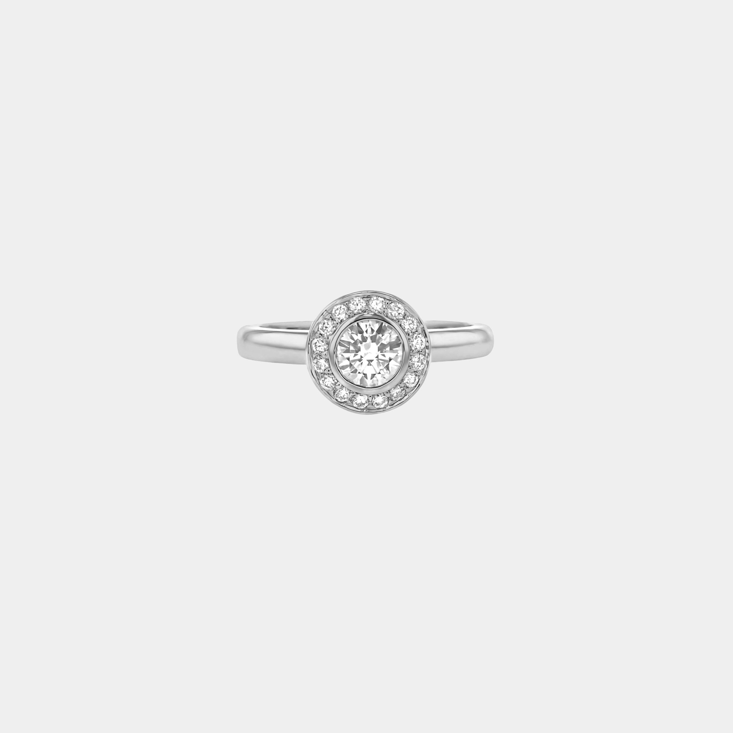 Rings-A classic bezel set round diamond engagement ring with halo.-ELIISE MAAR JEWELLERY
