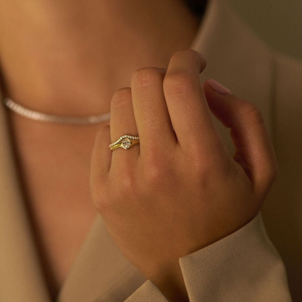 Rings-An exquisitely dainty signet band. Set with an oval diamond, this signet is perfect as a pinky ring or tasteful ring on any finger. Stunning by itself or paired with the Staple Signet Diamond Band for extra elegance. Matching Staple Signet diamond band is available to purchase separately here-ELIISE MAAR JEWELLERY