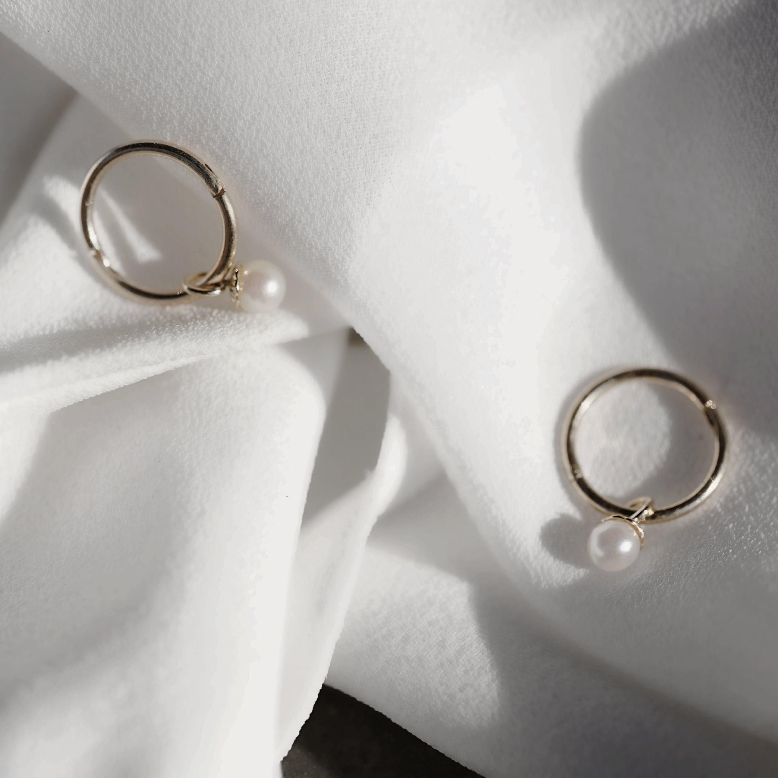 Rings-Pearl Sleeper Earrings, made to order in Australia. Comfortable for day and night wear, including sleep. Lead time 2-4 weeks. Timeless pearl design for any occasion.-ELIISE MAAR JEWELLERY