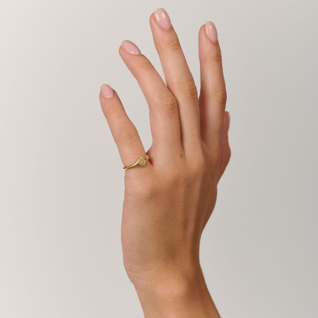 Rings-An exquisitely dainty signet band. This signet is perfect as a pinky ring or delicate band on any finger. Stunning by itself or paired with the shaped signet diamond band for extra radiance. Product Details - Curved diamond band is available to purchase separately here - Band is 2mm thick and wide - Please email for customizations if you would like to add any gemstones-ELIISE MAAR JEWELLERY