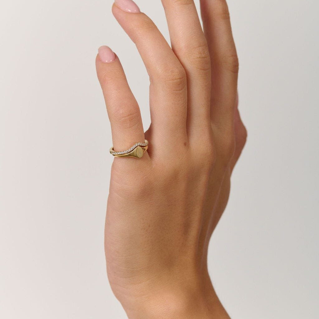 Rings-An exquisitely dainty signet band. This signet is perfect as a pinky ring or delicate band on any finger. Stunning by itself or paired with the shaped signet diamond band for extra radiance. Product Details - Curved diamond band is available to purchase separately here - Band is 2mm thick and wide - Please email for customizations if you would like to add any gemstones-ELIISE MAAR JEWELLERY