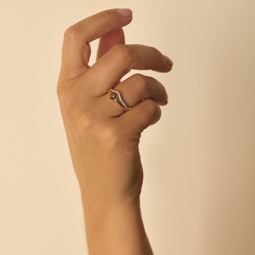 Rings-An exquisitely dainty signet band. Set with a rare pink diamond, this signet is perfect as a pinky ring or delicate band on any finger. Stunning by itself or paired with the staple signet diamond band for extra radiance.-ELIISE MAAR JEWELLERY