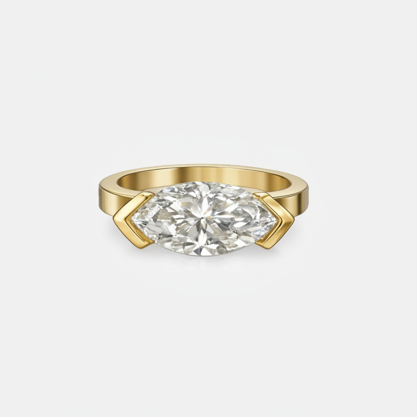 Rings-The Seraphina East West Marquise Diamond Solitaire presents an understated yet striking design. A refined choice for the discerning wearer who appreciates distinctive craftsmanship and timeless beauty with a modern sensibility.-ELIISE MAAR JEWELLERY