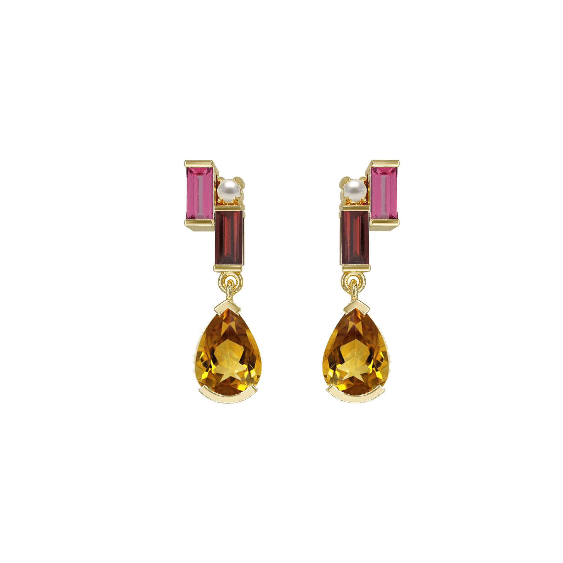 Earrings-Stellar Earrings with baguette-cut stones in warm gold. Made to order in Australia, 2-4 weeks lead time. Ethically sourced diamonds and recycled gold.-ELIISE MAAR JEWELLERY