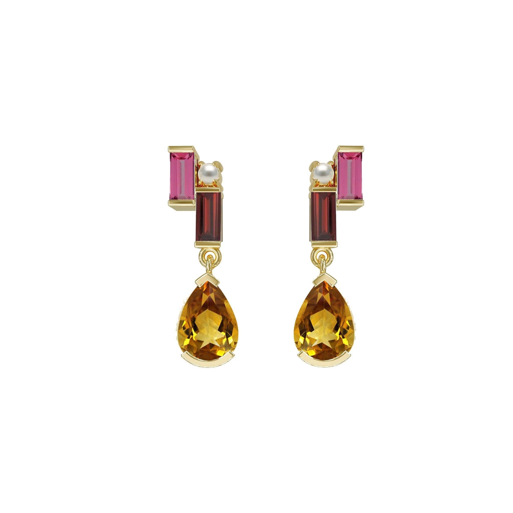 Earrings-Stellar Earrings with baguette-cut stones in warm gold. Made to order in Australia, 2-4 weeks lead time. Ethically sourced diamonds and recycled gold.-ELIISE MAAR JEWELLERY