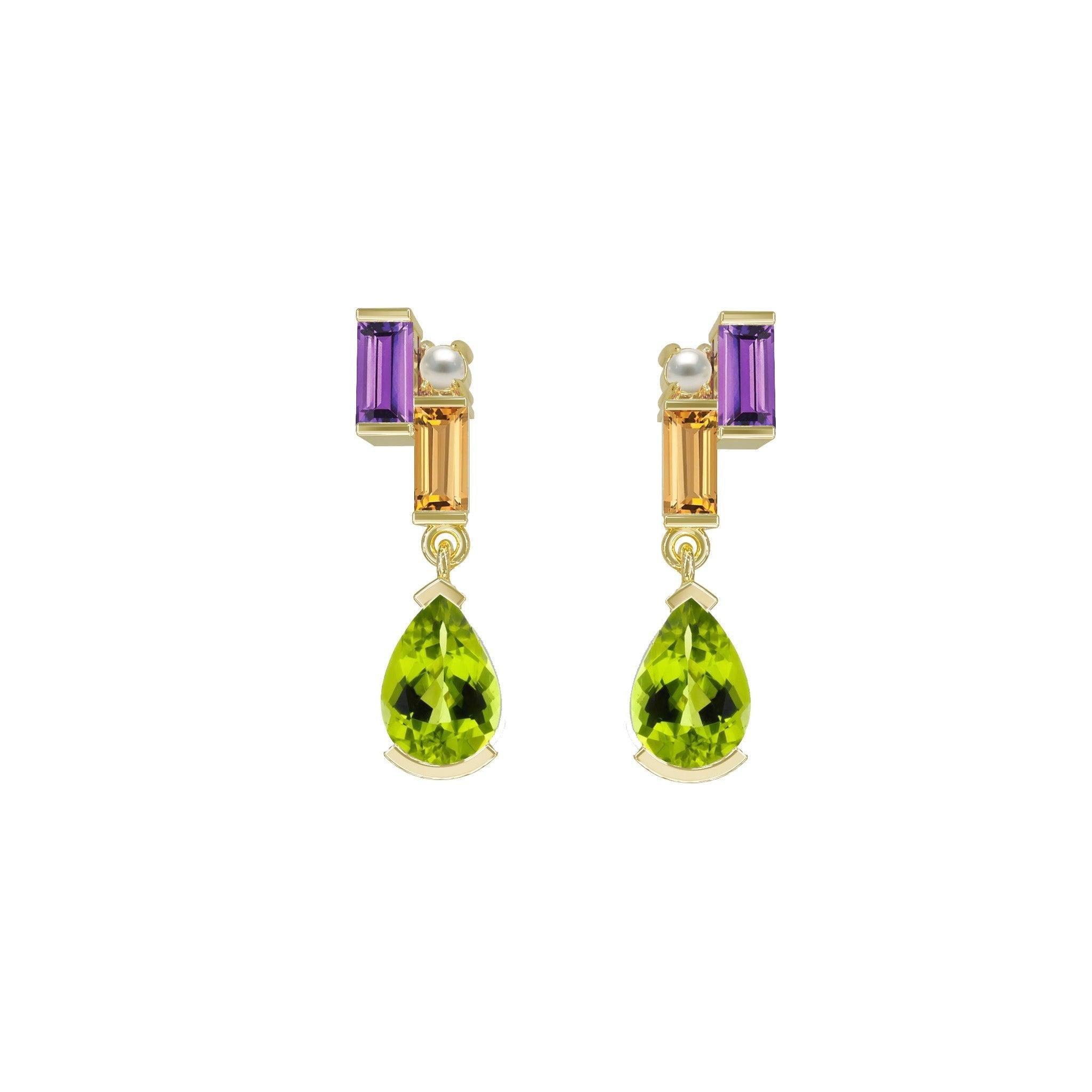 Earrings-Stellar Earrings with baguette-cut stones in warm gold. Made to order in Australia, 2-4 weeks lead time. Ethically sourced diamonds and recycled gold.-ELIISE MAAR JEWELLERY