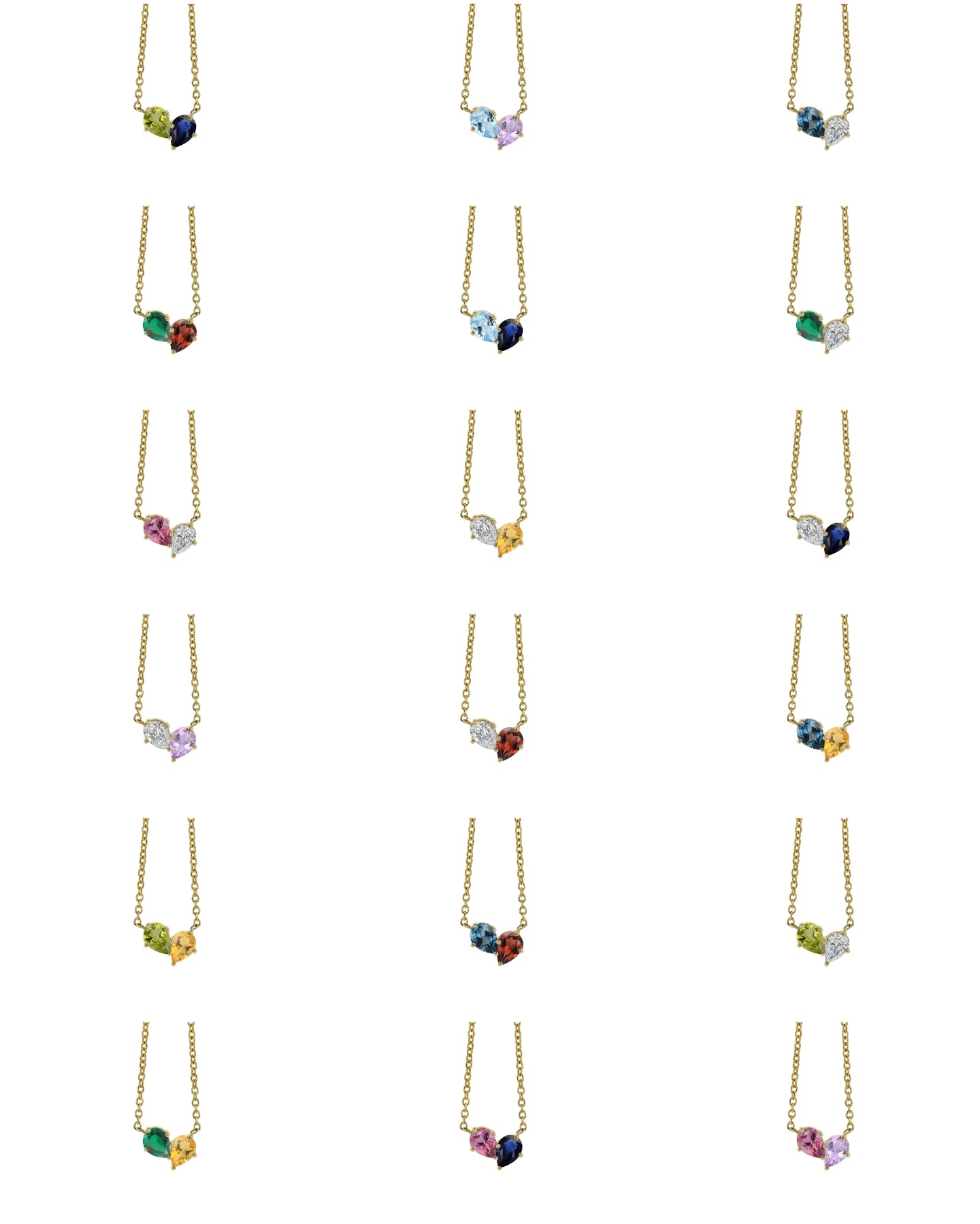 Bracelets-This enchanting heart shaped birthstone necklace looks like a spark of celestial beauty. Two individual, sparkling pear-shaped stones, customizable to each of your beloved's birth months. Luxe Necklace - Features 6x4 Pear Cut Gemstones (total carat weigh 1.00ct) JANUARY Garnet FEBRUARY Amethyst MARCH Aquamarine APRIL Diamond MAY Emerald JUNE Pearl JULY Ruby AUGUST Peridot SEPTEMBER Sapphire OCTOBER Tourmaline NOVEMBER Citrine DECEMBER Blue Topaz Whether worn as a reminder of someone special in you