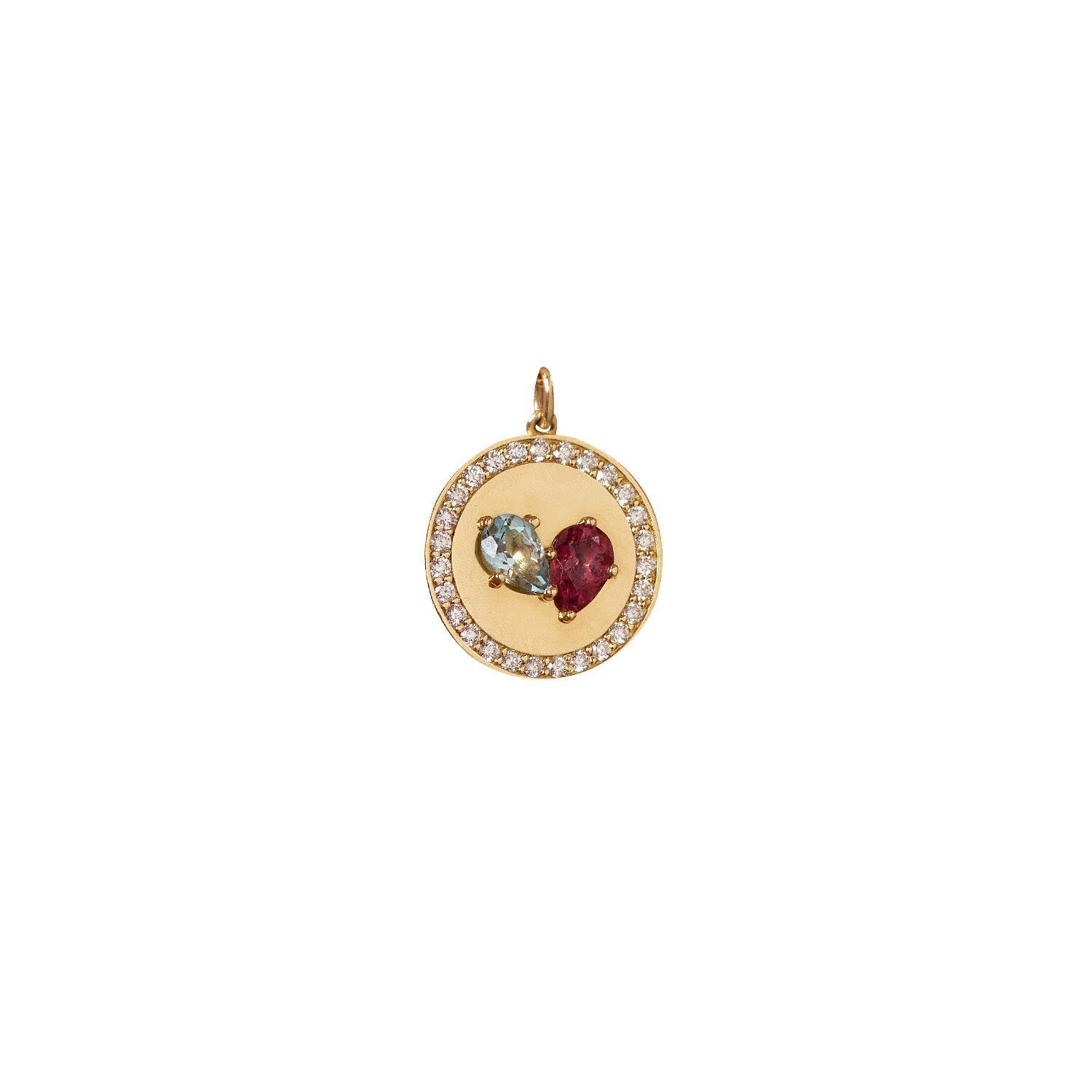 Necklaces-This enchanting heart shaped birthstone necklace looks like a spark of celestial beauty. Two individual, sparkling pear-shaped stones, customizable to each of your beloved's birth months. Other Half Birthstone Medallion- Features 6x4 Pear Cut Gemstones (total carat weigh 1.00ct) and approximately 0.35ct of natural white F/SI1 round diamonds. JANUARY Garnet FEBRUARY Amethyst MARCH Aquamarine APRIL Diamond MAY Emerald JUNE Pearl JULY Ruby AUGUST Peridot SEPTEMBER Sapphire OCTOBER Tourmaline NOVEMBER