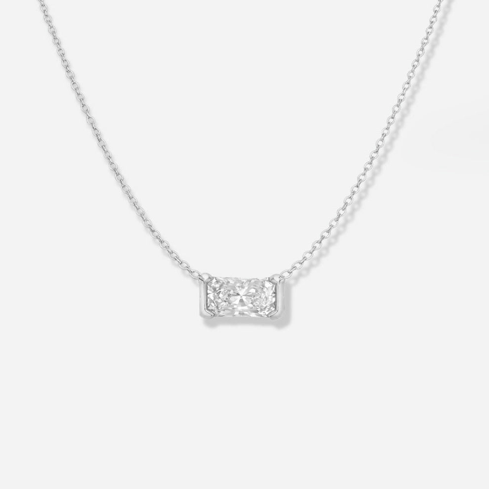 Necklaces-Vivian East West Solitaire Necklace. Diamond solitaire design with radiant cut. Simple, elegant necklace.-ELIISE MAAR JEWELLERY