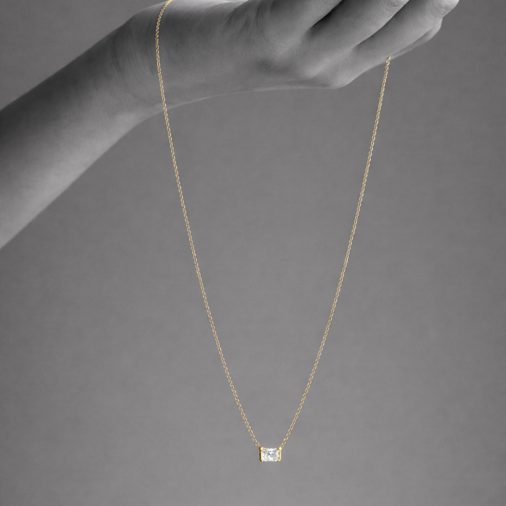 Necklaces-Vivian East West Solitaire Necklace. Diamond solitaire design with radiant cut. Simple, elegant necklace.-ELIISE MAAR JEWELLERY