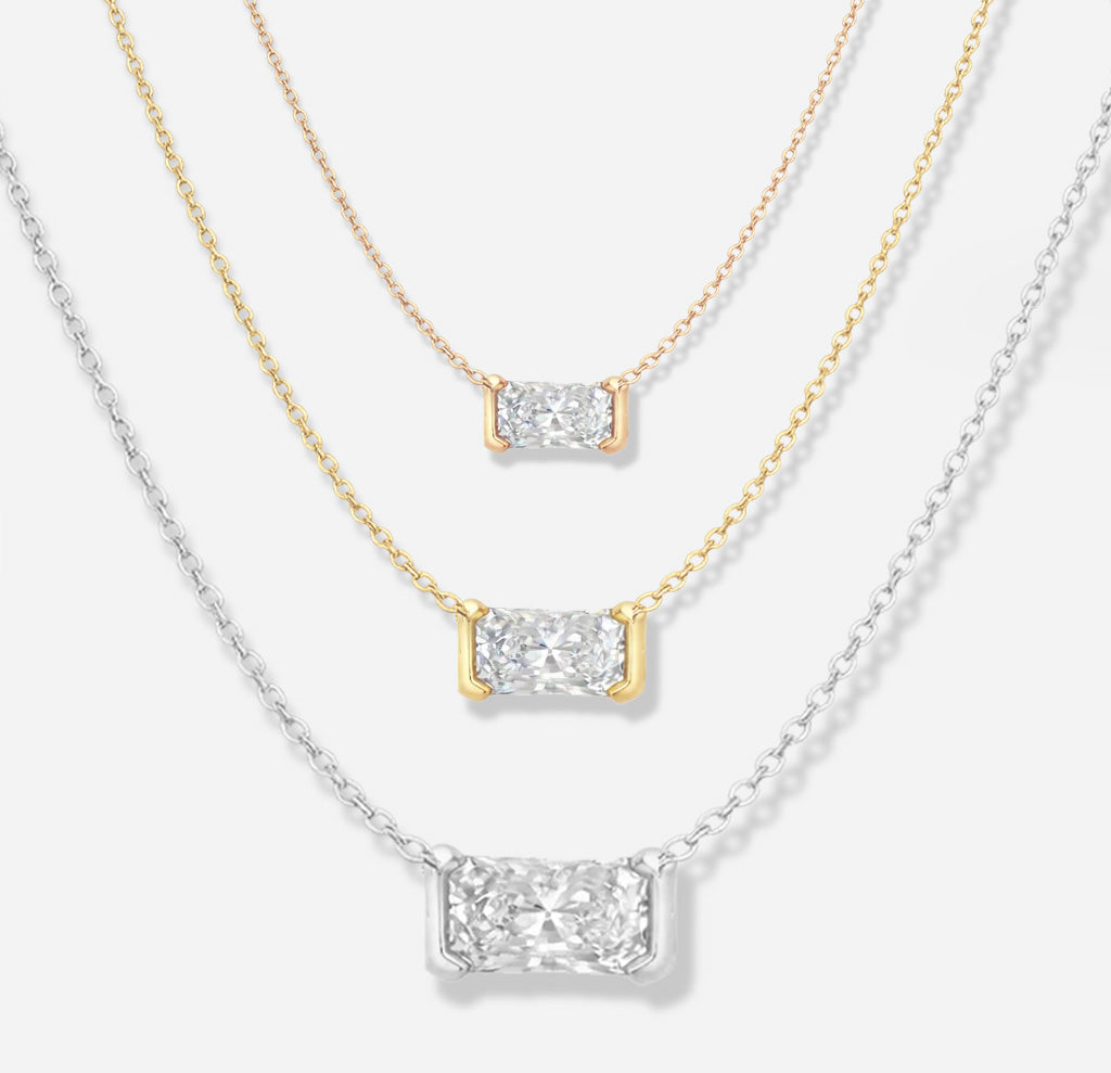 Necklaces-Vivian East West Solitaire Necklace. Diamond solitaire design with radiant cut. Simple, elegant necklace.-ELIISE MAAR JEWELLERY