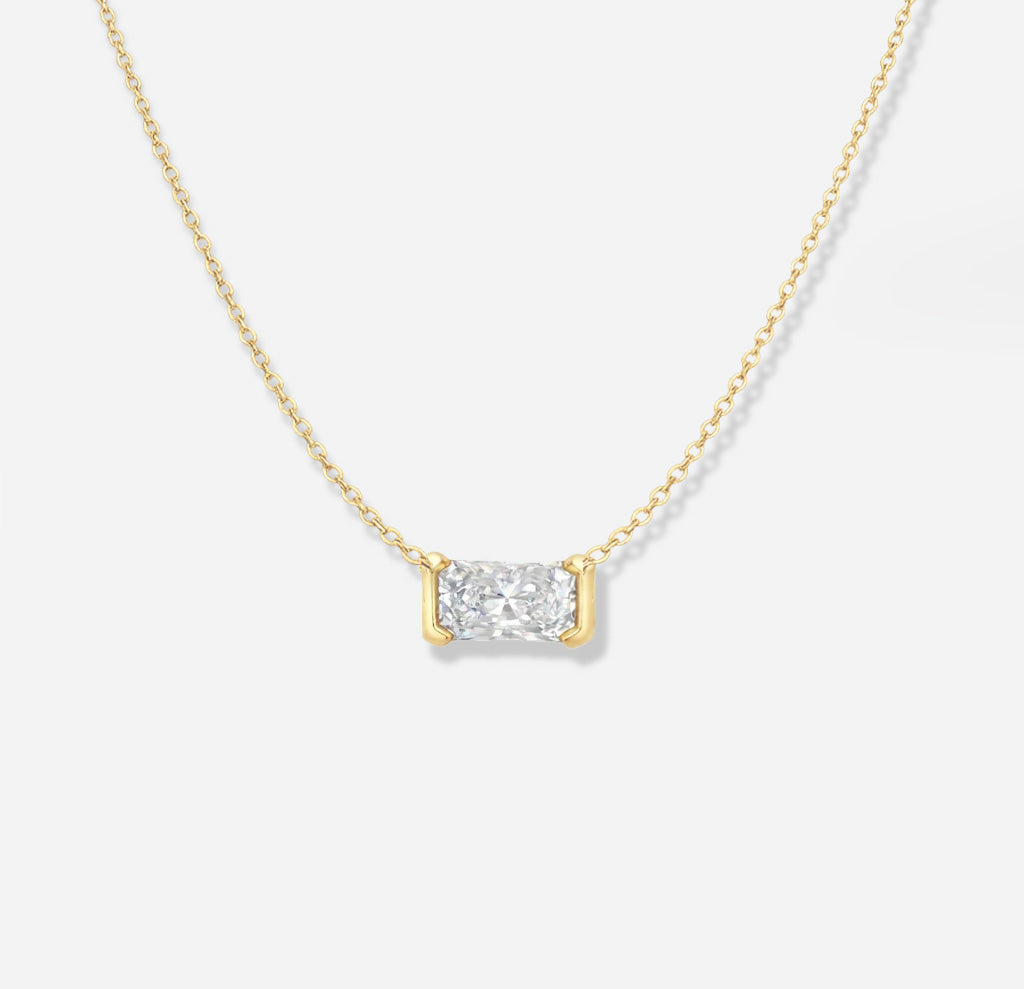 Necklaces-Vivian East West Solitaire Necklace. Diamond solitaire design with radiant cut. Simple, elegant necklace.-ELIISE MAAR JEWELLERY