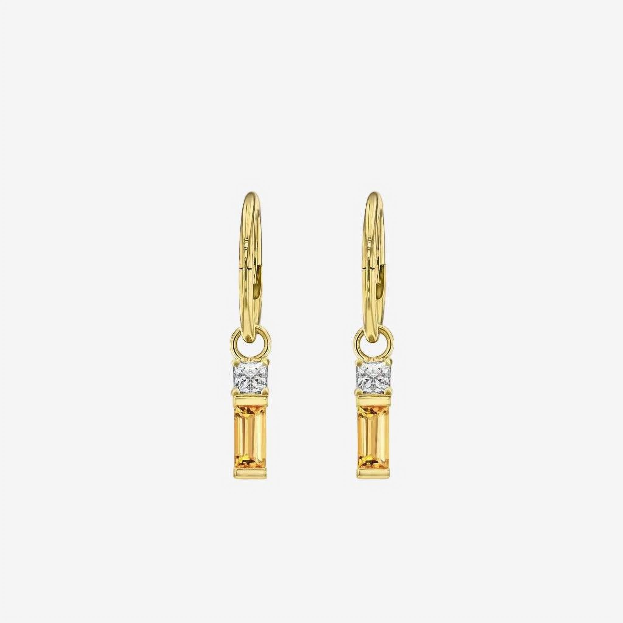 Citrine Baguette and Diamond Sleeper Earrings-Eliise Maar Jewellery-Eliise Maar Jewellery