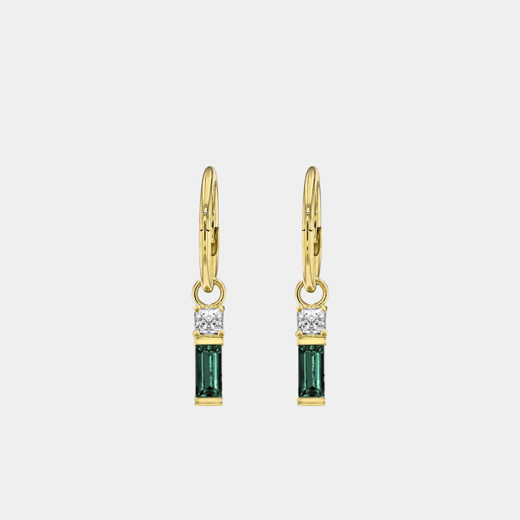 Emerald Baguette and Diamond Sleeper Earrings-Eliise Maar Jewellery-Eliise Maar Jewellery