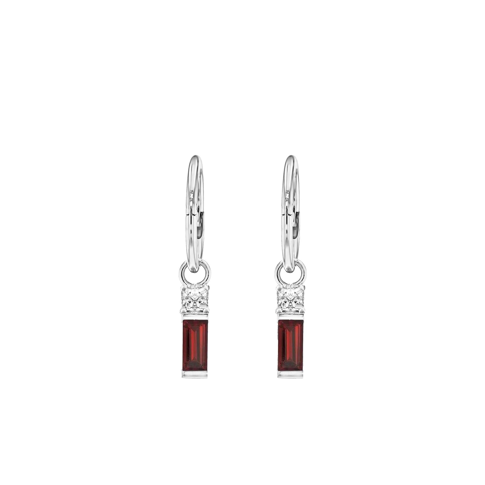 Garnet Baguette and Diamond Sleeper Earrings-Eliise Maar Jewellery-Eliise Maar Jewellery