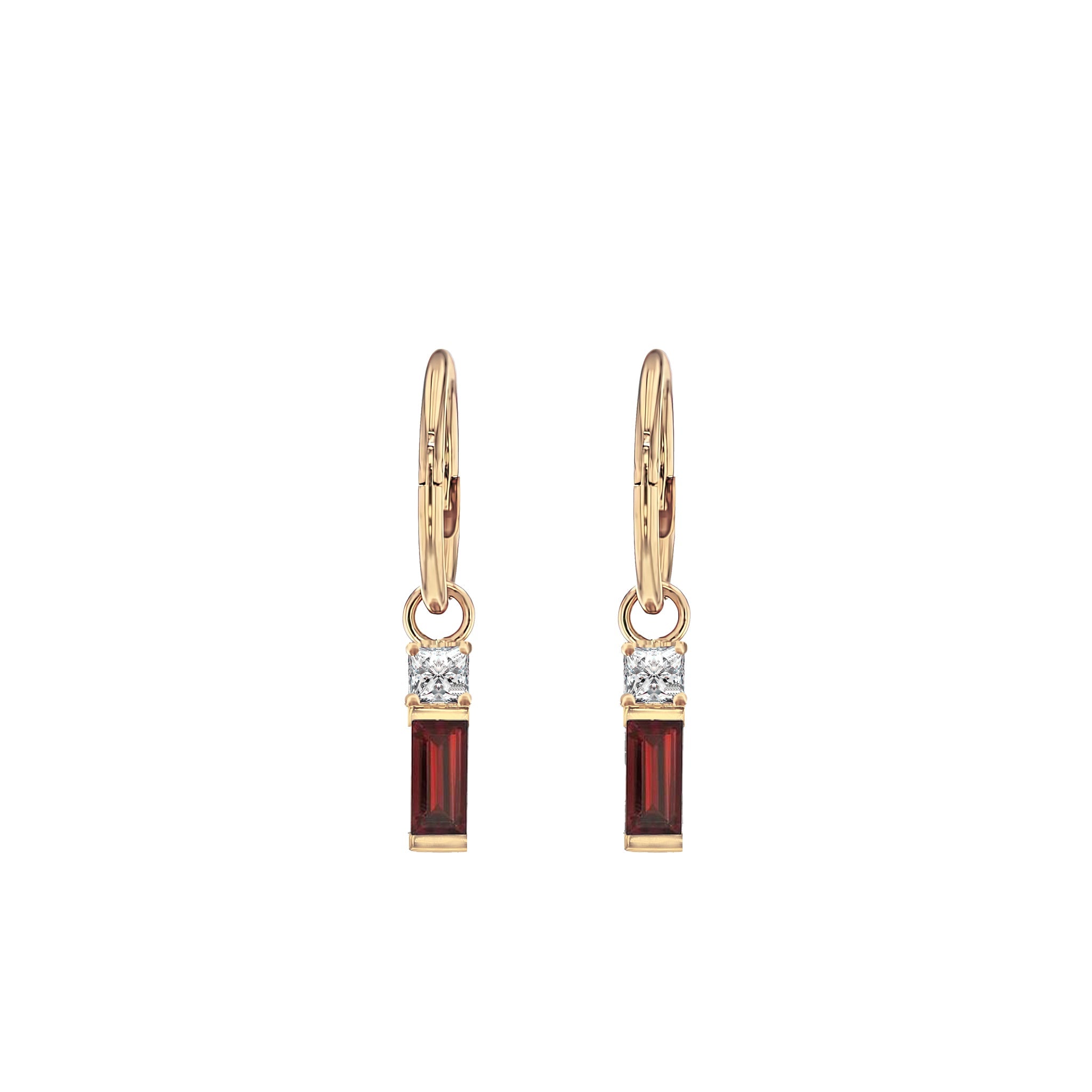 Garnet Baguette and Diamond Sleeper Earrings-Eliise Maar Jewellery-Eliise Maar Jewellery