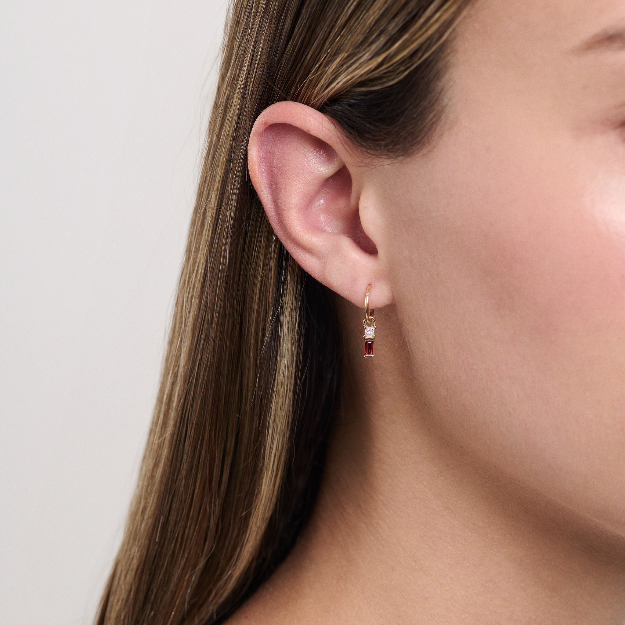 Garnet Baguette and Diamond Sleeper Earrings-Eliise Maar Jewellery-Eliise Maar Jewellery