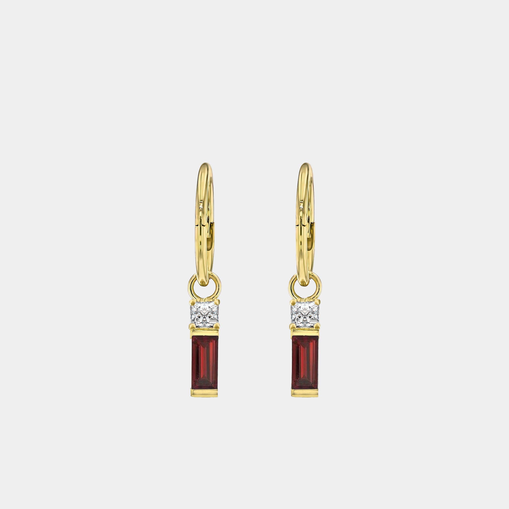 Garnet Baguette and Diamond Sleeper Earrings-Eliise Maar Jewellery-Eliise Maar Jewellery
