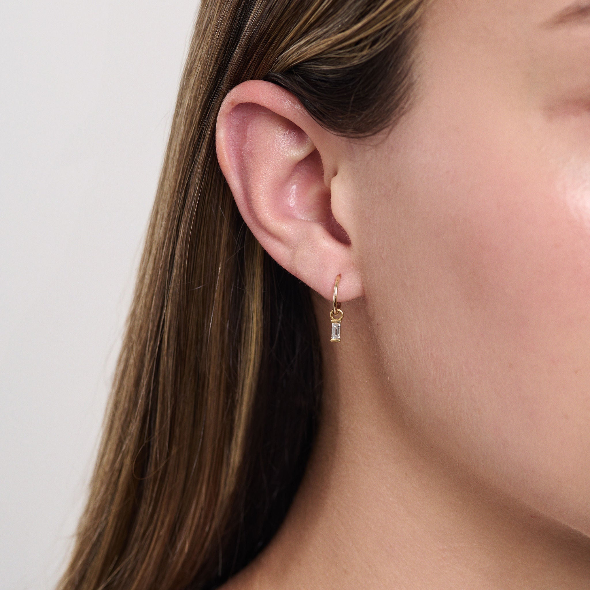 Lab Grown White Gold Baguette Diamond Sleeper Earrings-Earrings-Eliise Maar Jewellery-Eliise Maar Jewellery