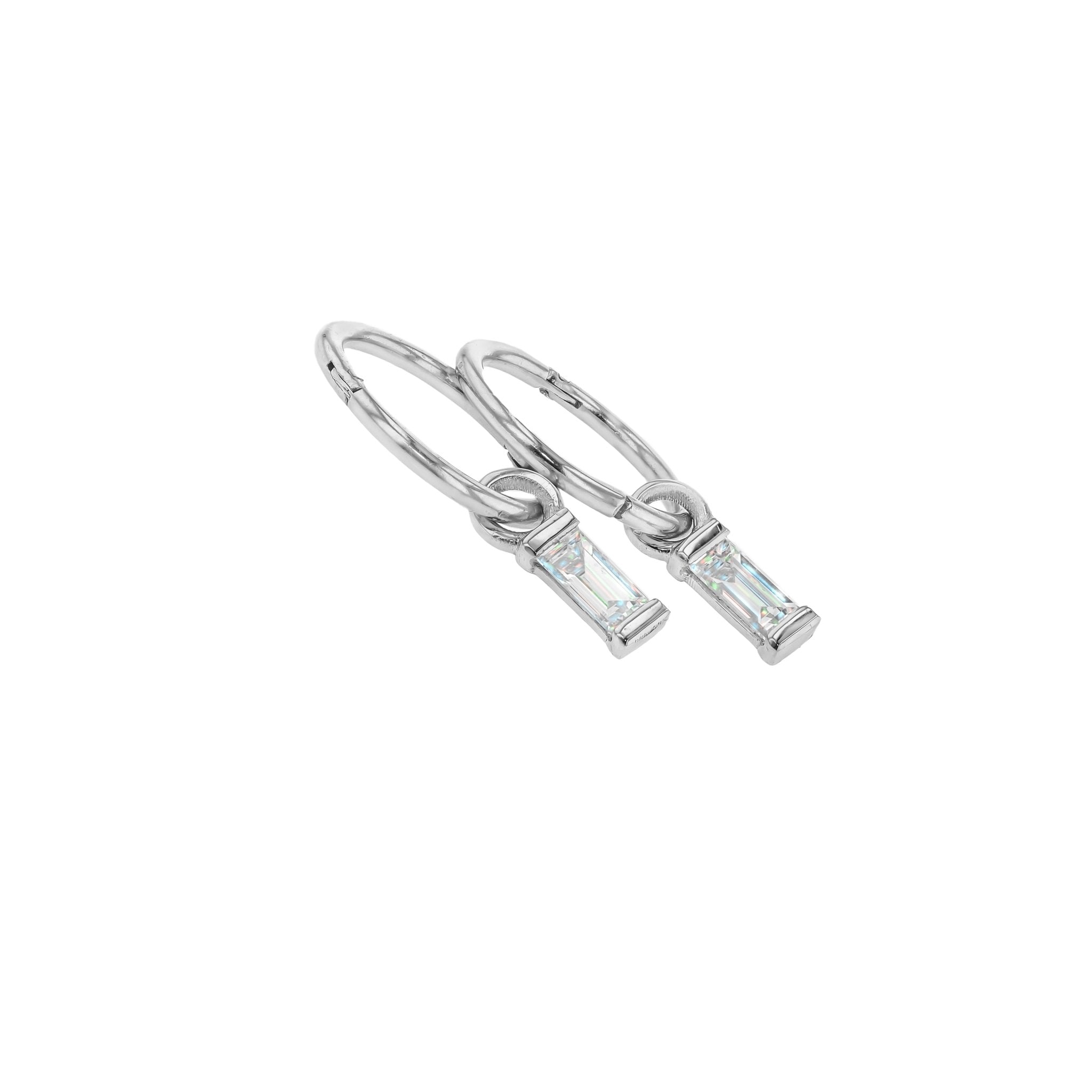 Lab Grown White Gold Baguette Diamond Sleeper Earrings-Earrings-Eliise Maar Jewellery-Eliise Maar Jewellery