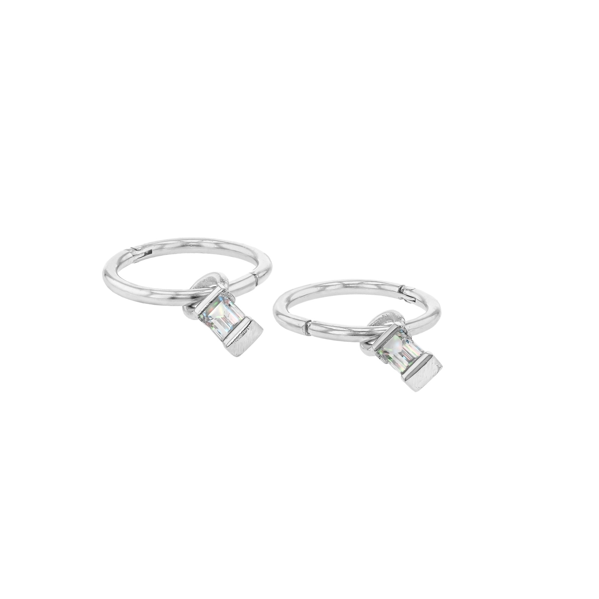 Lab Grown White Gold Baguette Diamond Sleeper Earrings-Earrings-Eliise Maar Jewellery-Eliise Maar Jewellery