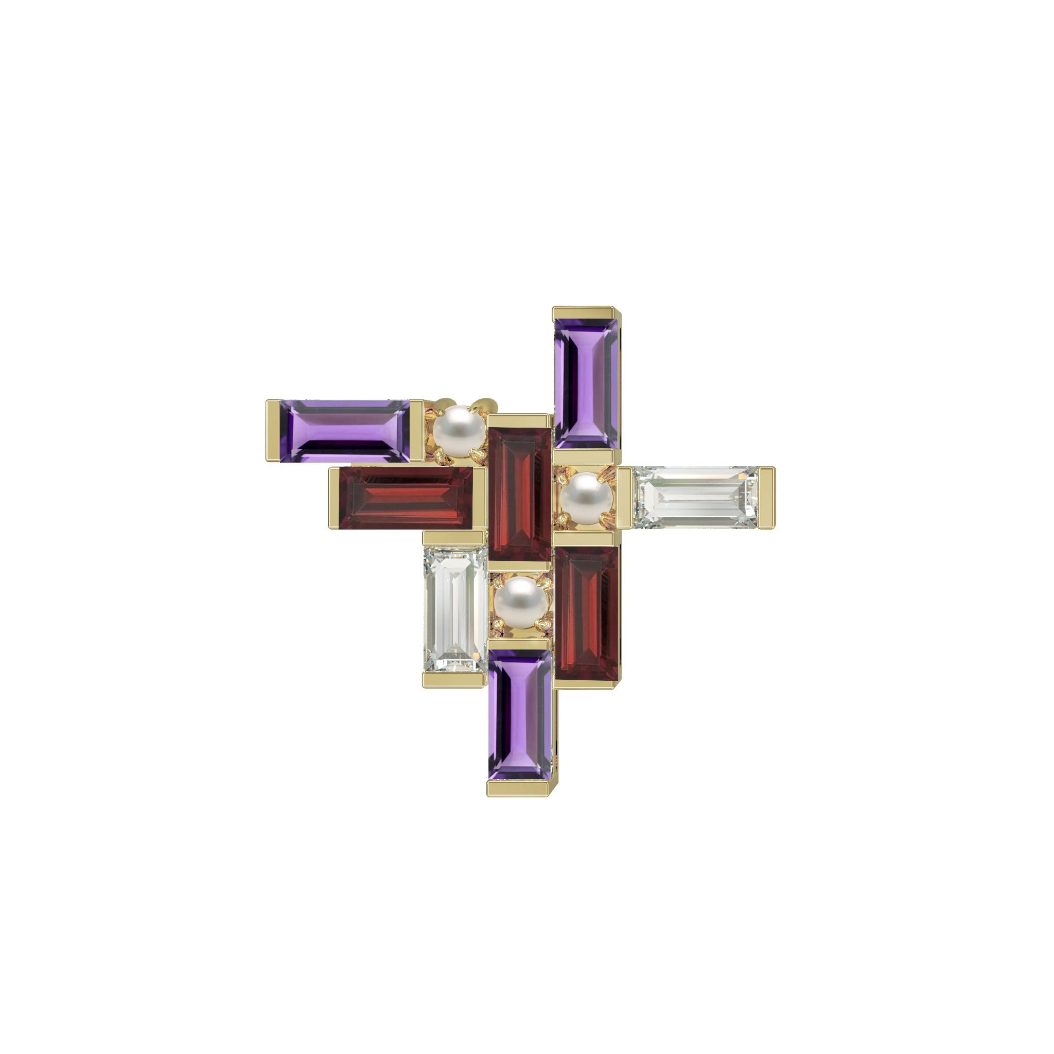 Le Courage Brooch-Eliise Maar Jewellery-Amethyst - Garnet - Cubic Zirconia - Fresh Water Pearl-Sterling Silver-Eliise Maar Jewellery