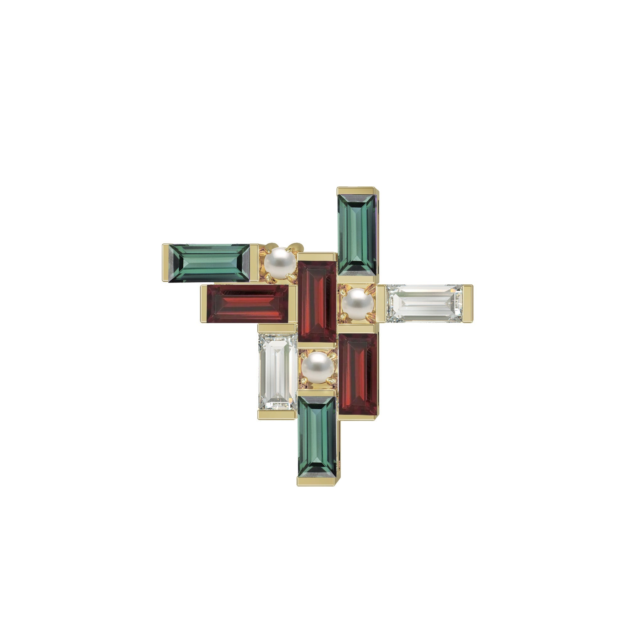 Le Courage Brooch-Eliise Maar Jewellery-Green Tourmaline - Garnet - Cubic Zirconia - Fresh Water Pearl-Sterling Silver-Eliise Maar Jewellery