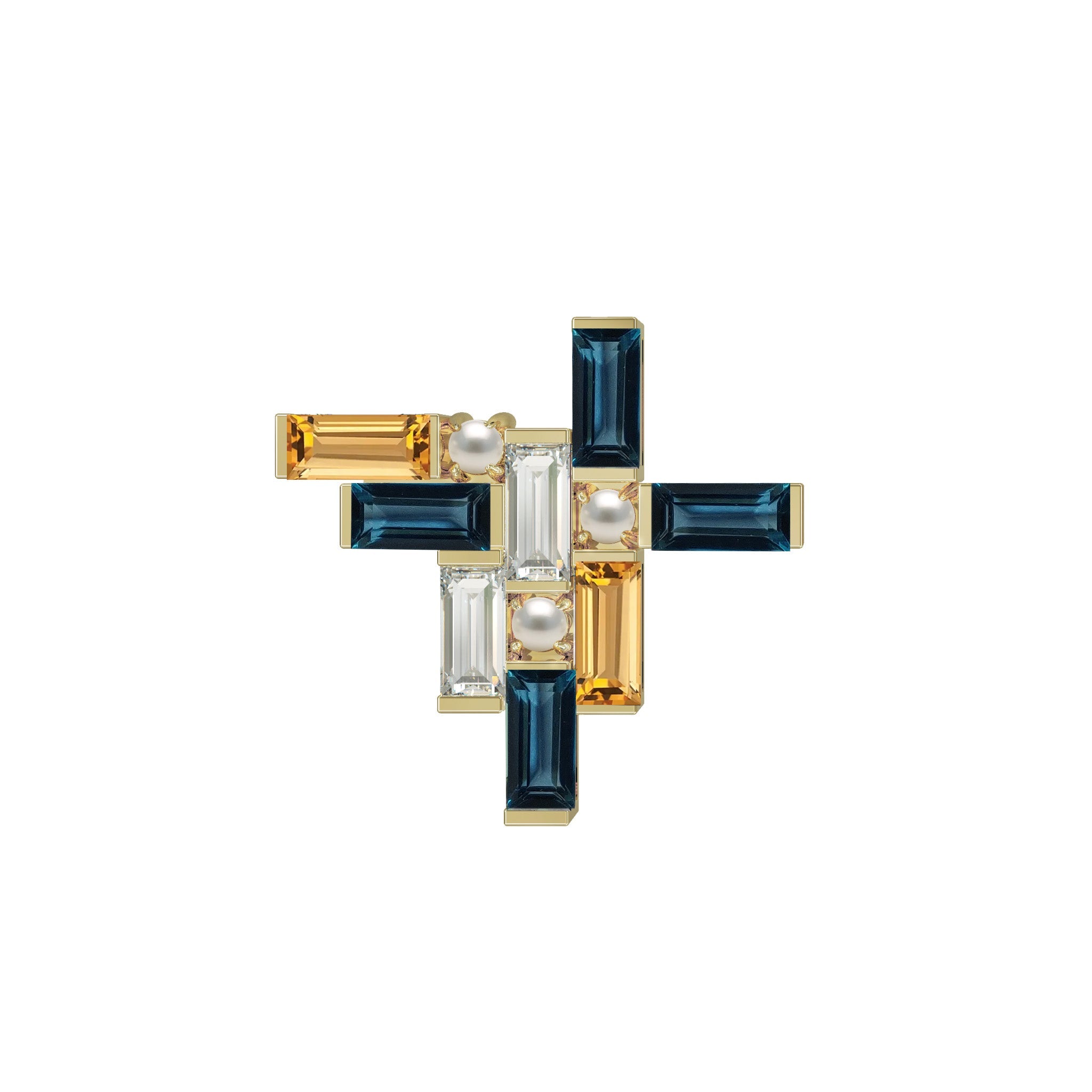 Le Courage Brooch-Eliise Maar Jewellery-London Blue Topaz - Citrine - Cubic Zirconia - Fresh Water Pearl-Sterling Silver-Eliise Maar Jewellery