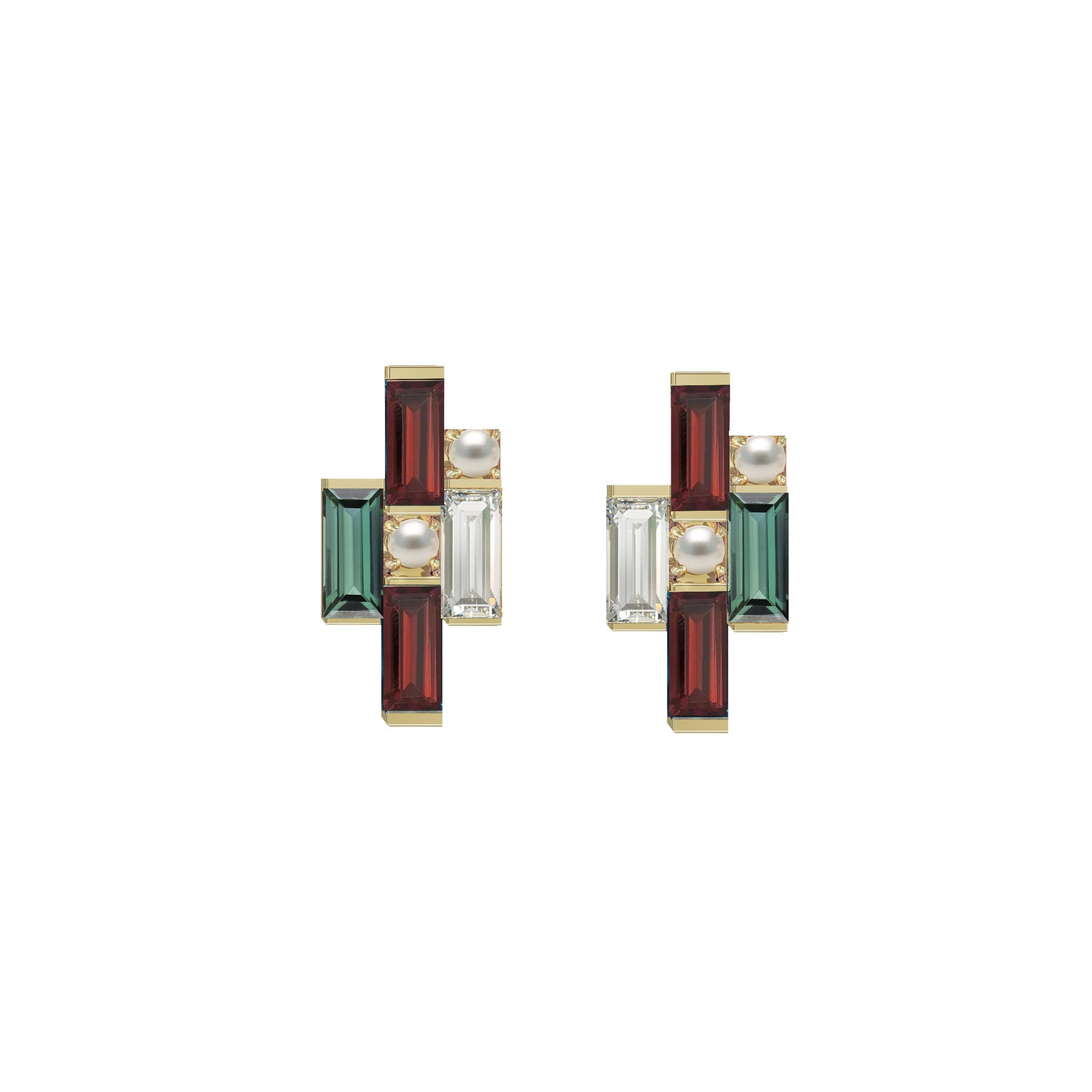Le Courage Cufflinks-Eliise Maar Jewellery-Green Tourmaline - Garnet - Cubic Zirconia - Fresh Water Pearl-Sterling Silver-Eliise Maar Jewellery