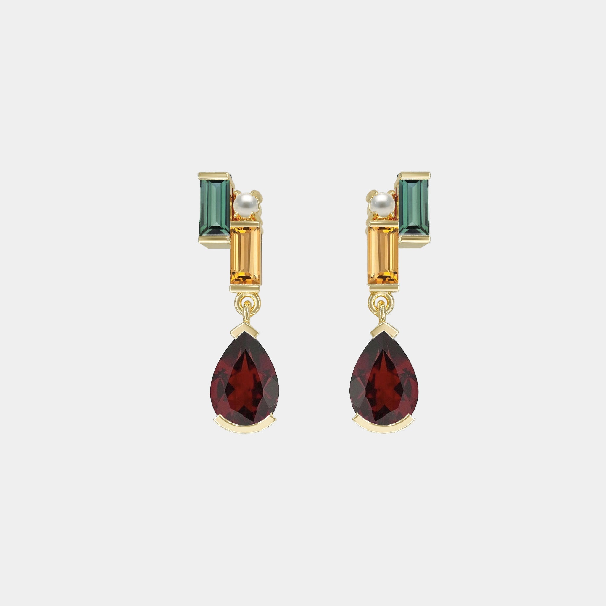 Stellar Earrings-Earrings-Eliise Maar Fine Jewellery Australia-Sterling Silver-Green Tourmaline - Citrine - Garnet - Fresh Water Pearl-Eliise Maar Jewellery