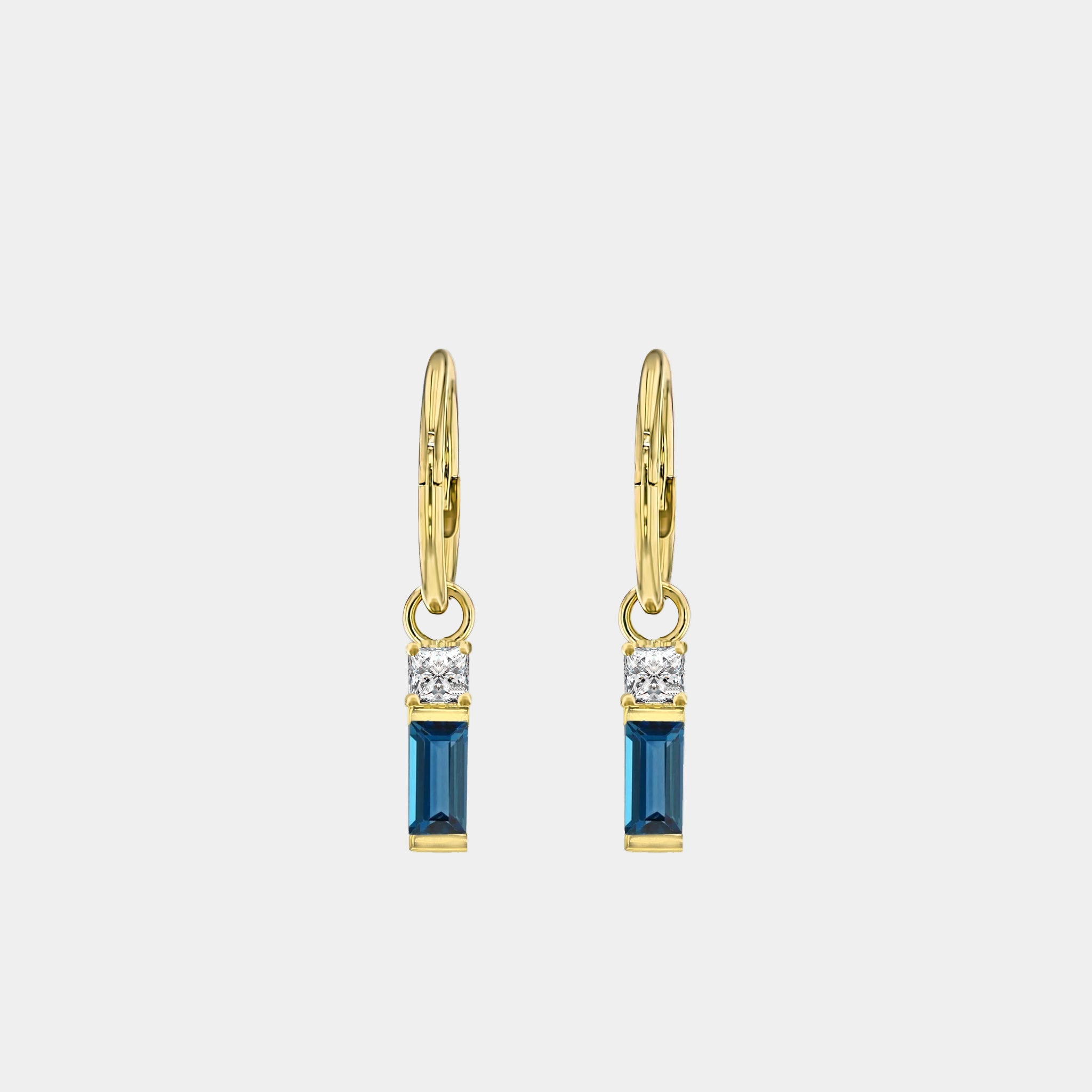 Topaz Baguette and Diamond Sleeper Earrings-Eliise Maar Jewellery-Eliise Maar Jewellery
