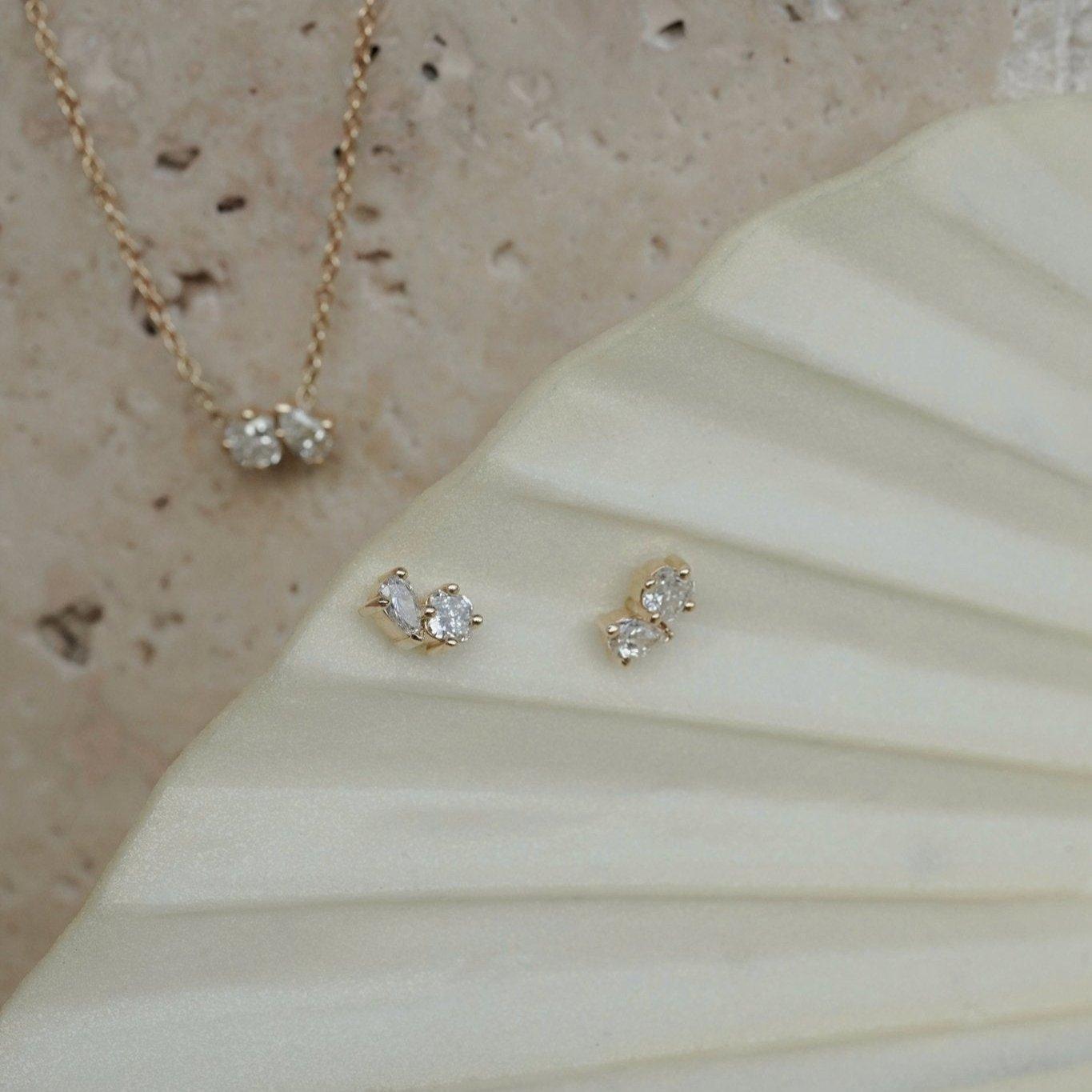 Earrings-Angelica Diamond Earrings combine pear and radiant cuts. Made to order in Australia with 2-4 weeks lead time. Ethically sourced diamonds and gemstones, crafted in recycled and refined gold. Part of the Angelica Collection.-ELIISE MAAR JEWELLERY