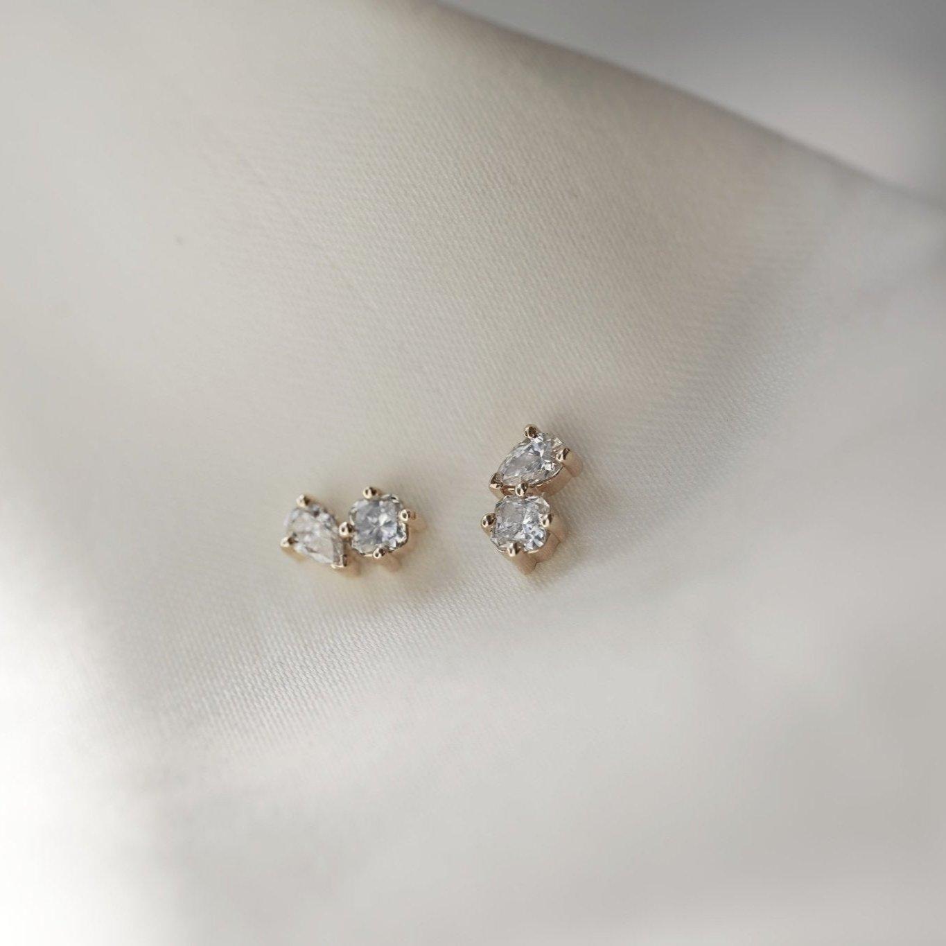 Earrings-Angelica Diamond Earrings combine pear and radiant cuts. Made to order in Australia with 2-4 weeks lead time. Ethically sourced diamonds and gemstones, crafted in recycled and refined gold. Part of the Angelica Collection.-ELIISE MAAR JEWELLERY