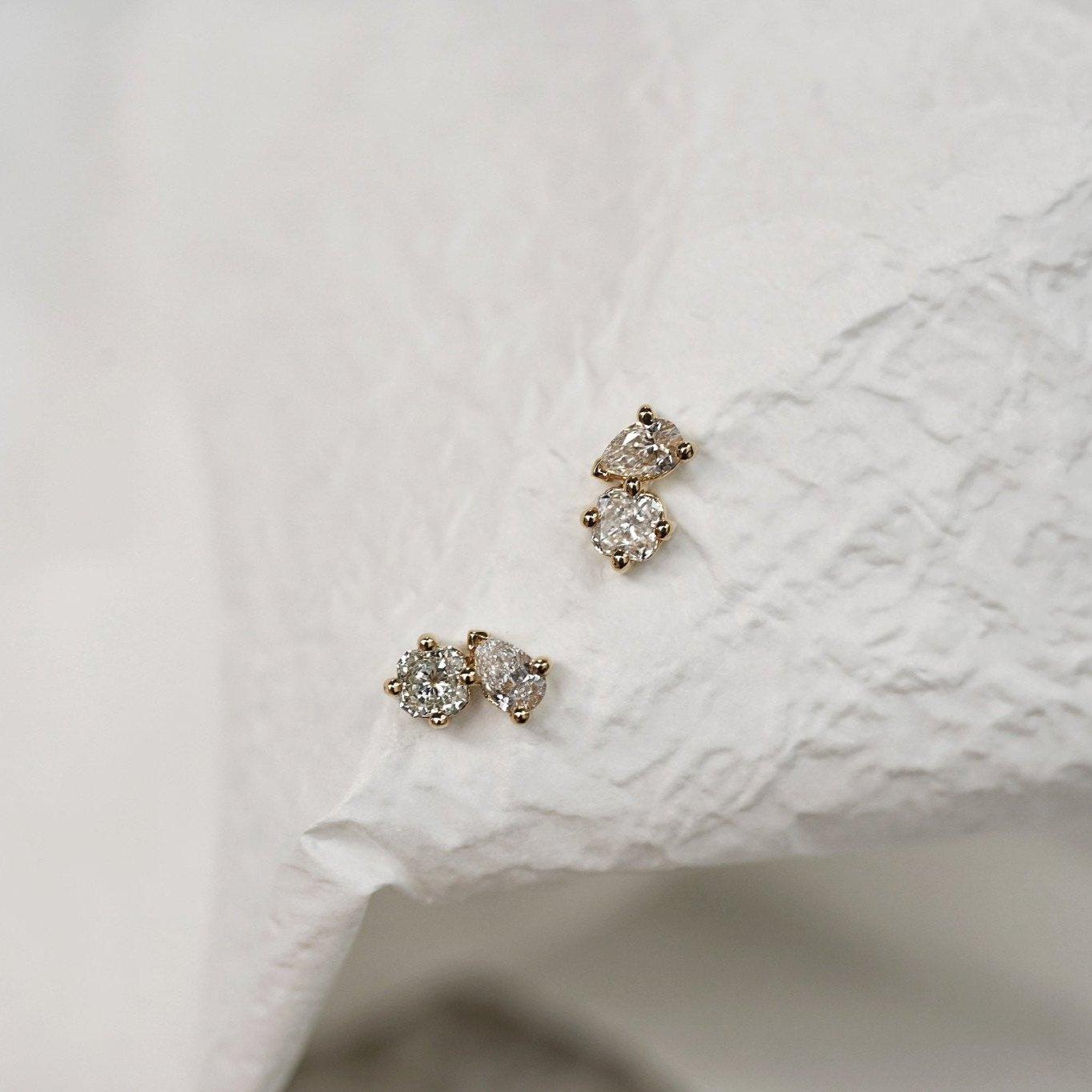 Earrings-Angelica Diamond Earrings combine pear and radiant cuts. Made to order in Australia with 2-4 weeks lead time. Ethically sourced diamonds and gemstones, crafted in recycled and refined gold. Part of the Angelica Collection.-ELIISE MAAR JEWELLERY