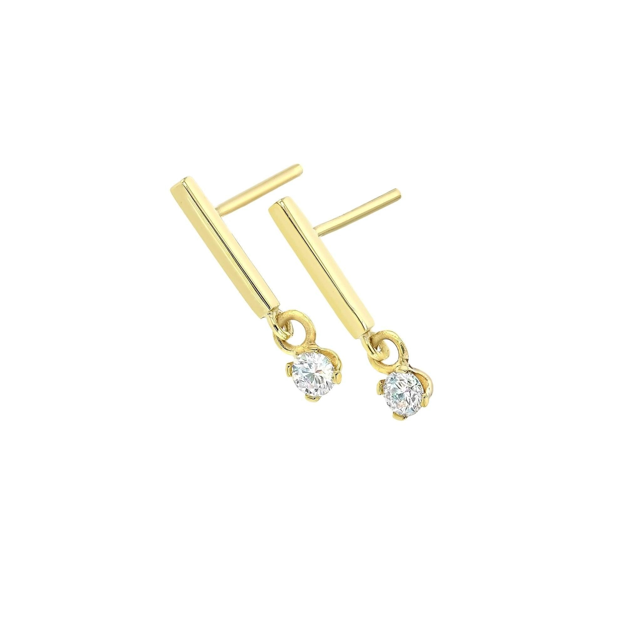 Earrings-Handmade Diamond Gold Bar Earrings for the modern traditionalist. Understated luxury, feminine and daring. Made to order in Australia with a 2-4 week lead time. Complete the look with the Diamond Gold Bar Drop Necklace.-ELIISE MAAR JEWELLERY