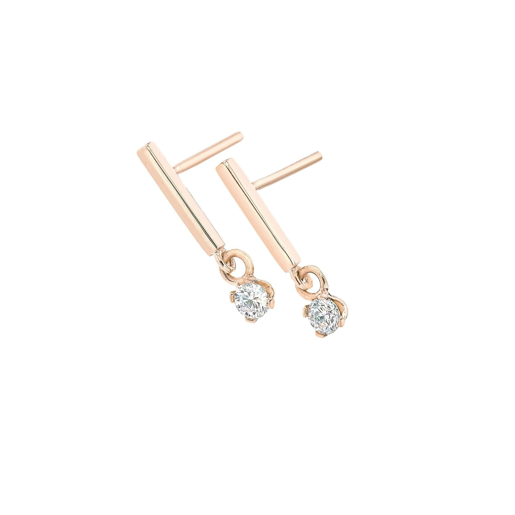 Earrings-Handmade Diamond Gold Bar Earrings for the modern traditionalist. Understated luxury, feminine and daring. Made to order in Australia with a 2-4 week lead time. Complete the look with the Diamond Gold Bar Drop Necklace.-ELIISE MAAR JEWELLERY