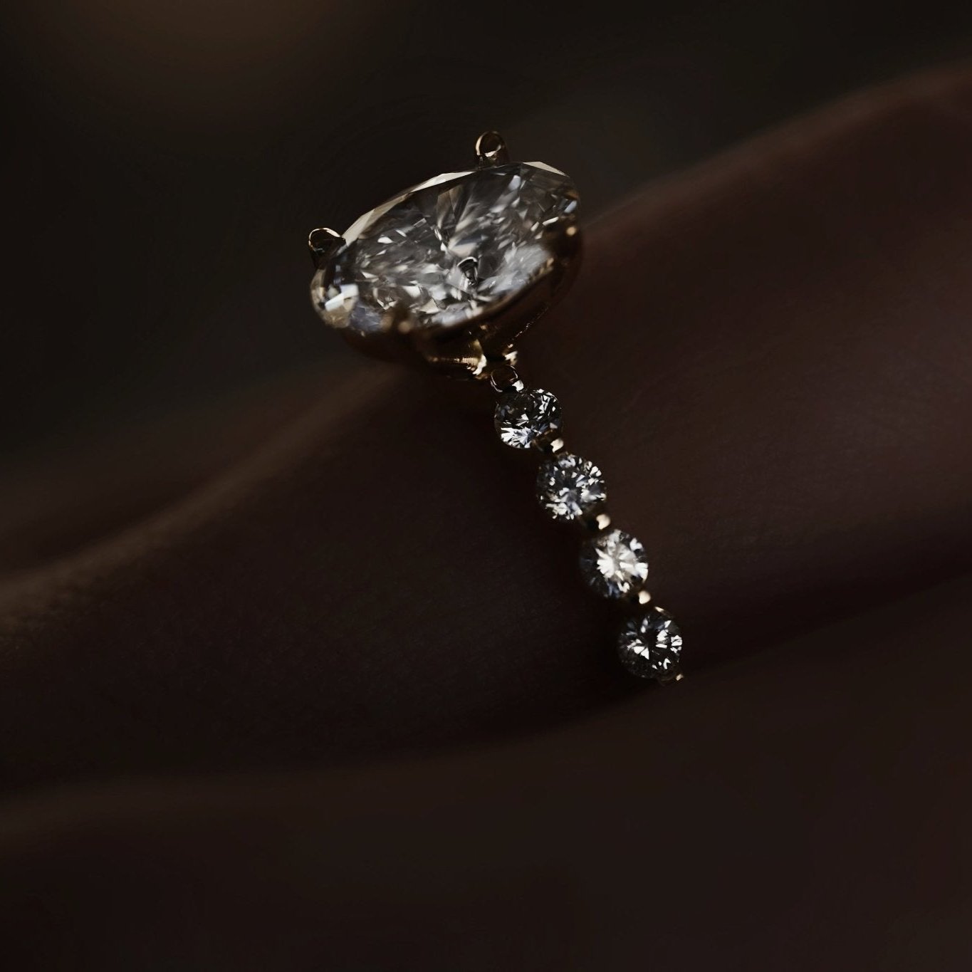 Rings-Exemplify the beauty of the oval cut diamond with the beautiful round brilliant cut diamonds set into the band of this ring. A truly stunning ring to love for a lifetime. Pair with the Petite Josephine or Josephine Luxe for a matching wedding set.-ELIISE MAAR JEWELLERY