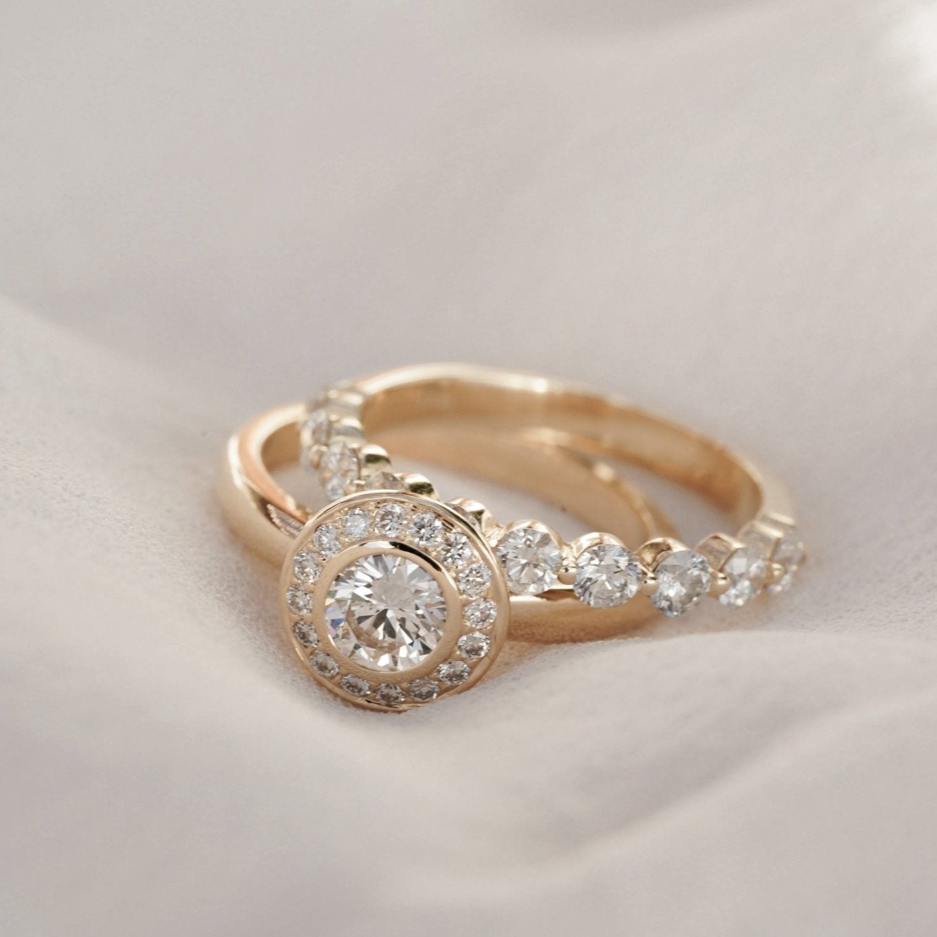 Rings-A classic bezel set round diamond engagement ring with halo.-ELIISE MAAR JEWELLERY