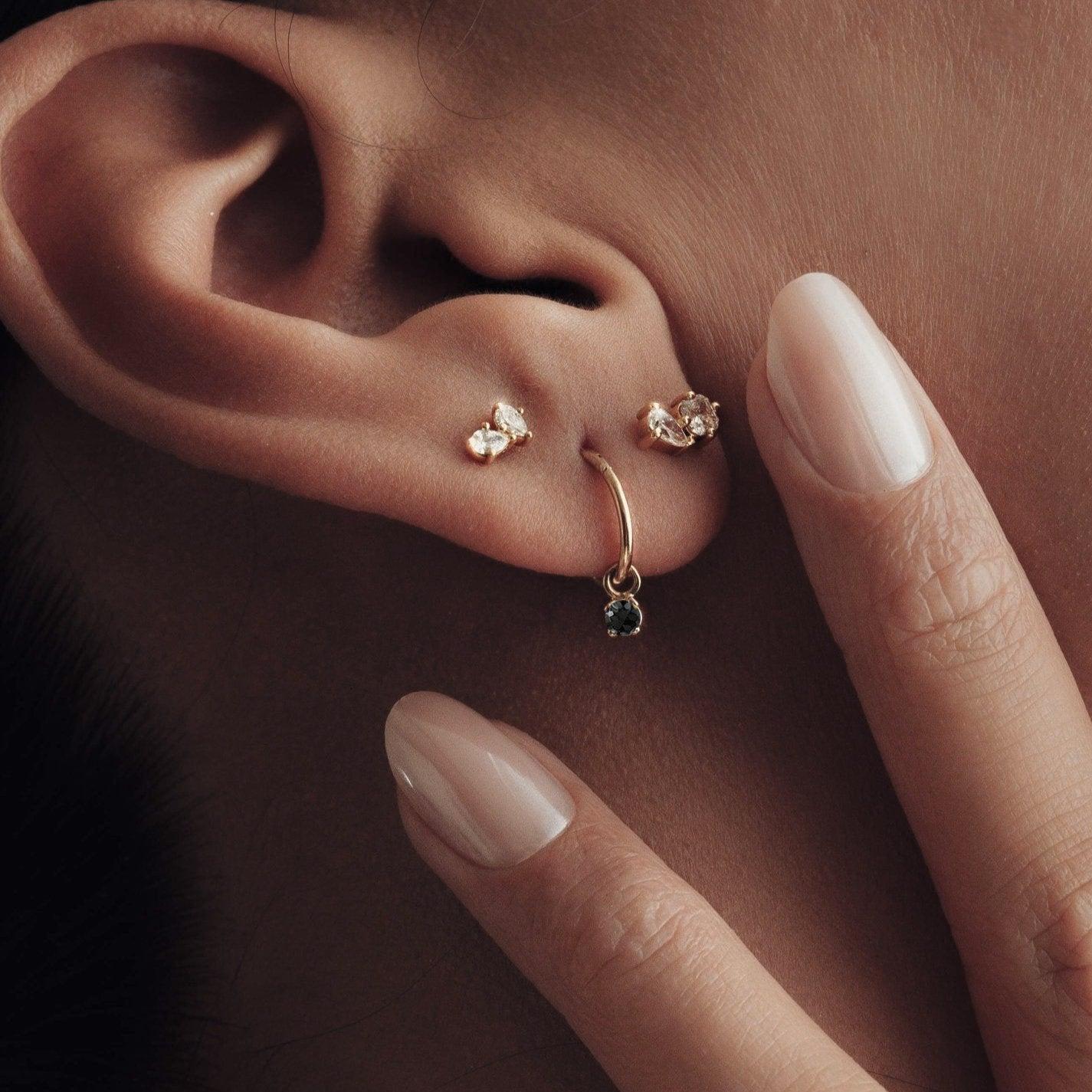 Earrings-Black Diamond Sleeper Earrings. Made to order in Australia, 2-4 week lead time. Ethically sourced diamonds, recycled gold.-ELIISE MAAR JEWELLERY